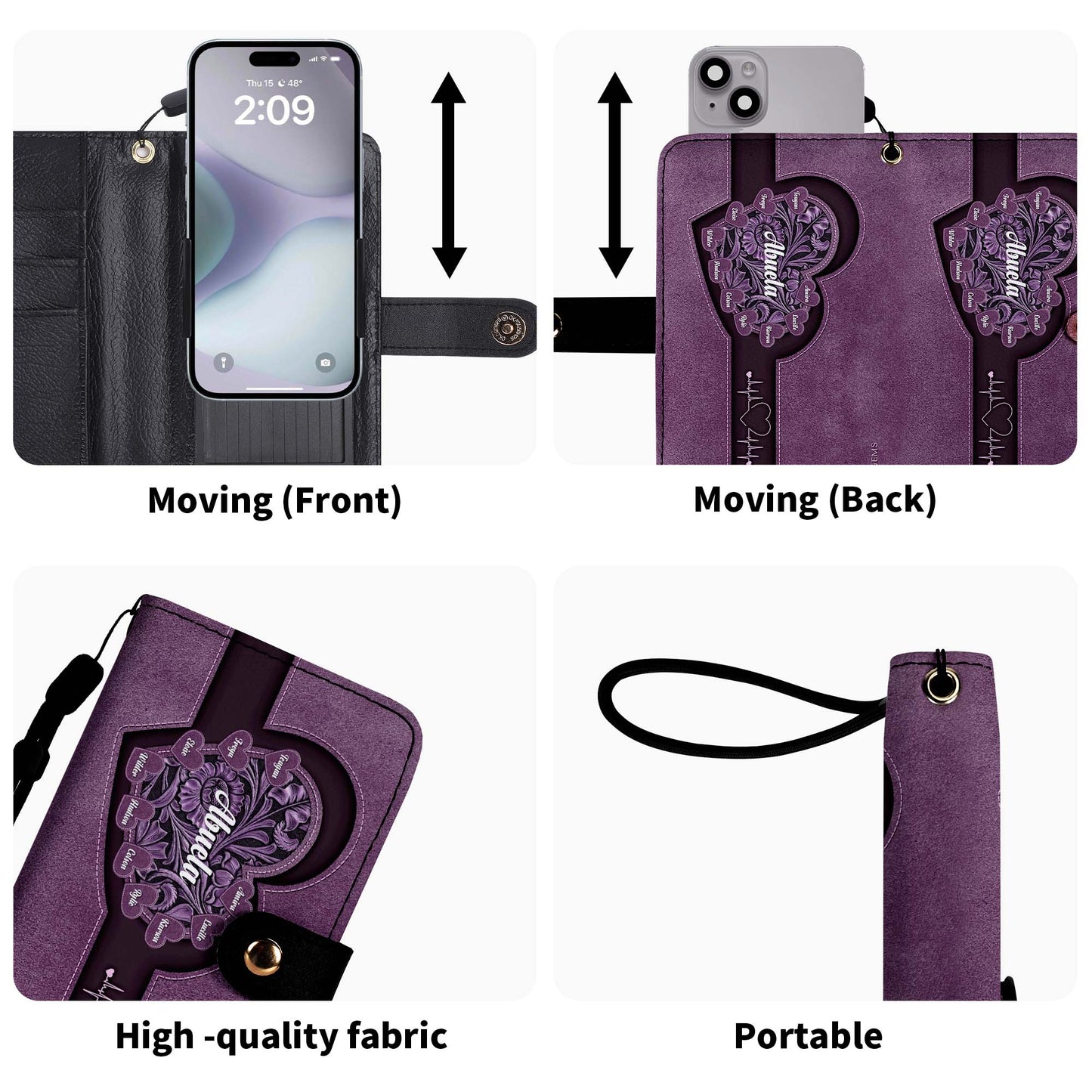 Petits cœurs - Portefeuille en cuir personnalisé pour téléphone - FM002_PW