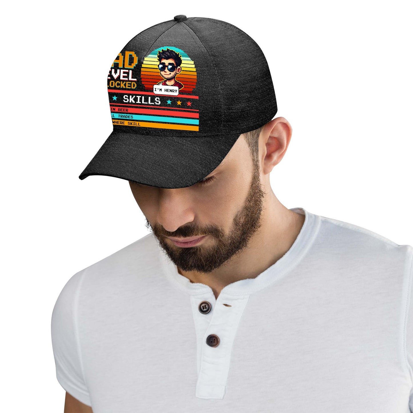 Nivel de papá desbloqueado: gorra de béisbol personalizada especial, gorra de béisbol con estampado completo - FM004_BAC