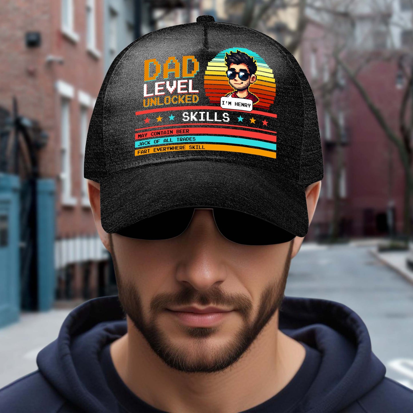 Nivel de papá desbloqueado: gorra de béisbol personalizada especial, gorra de béisbol con estampado completo - FM004_BAC