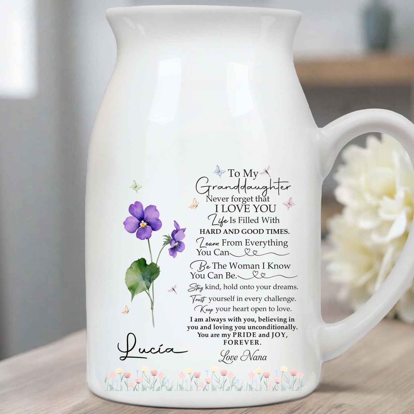 To My Granddaughter, Pride And Joy With Flowers And Hearts