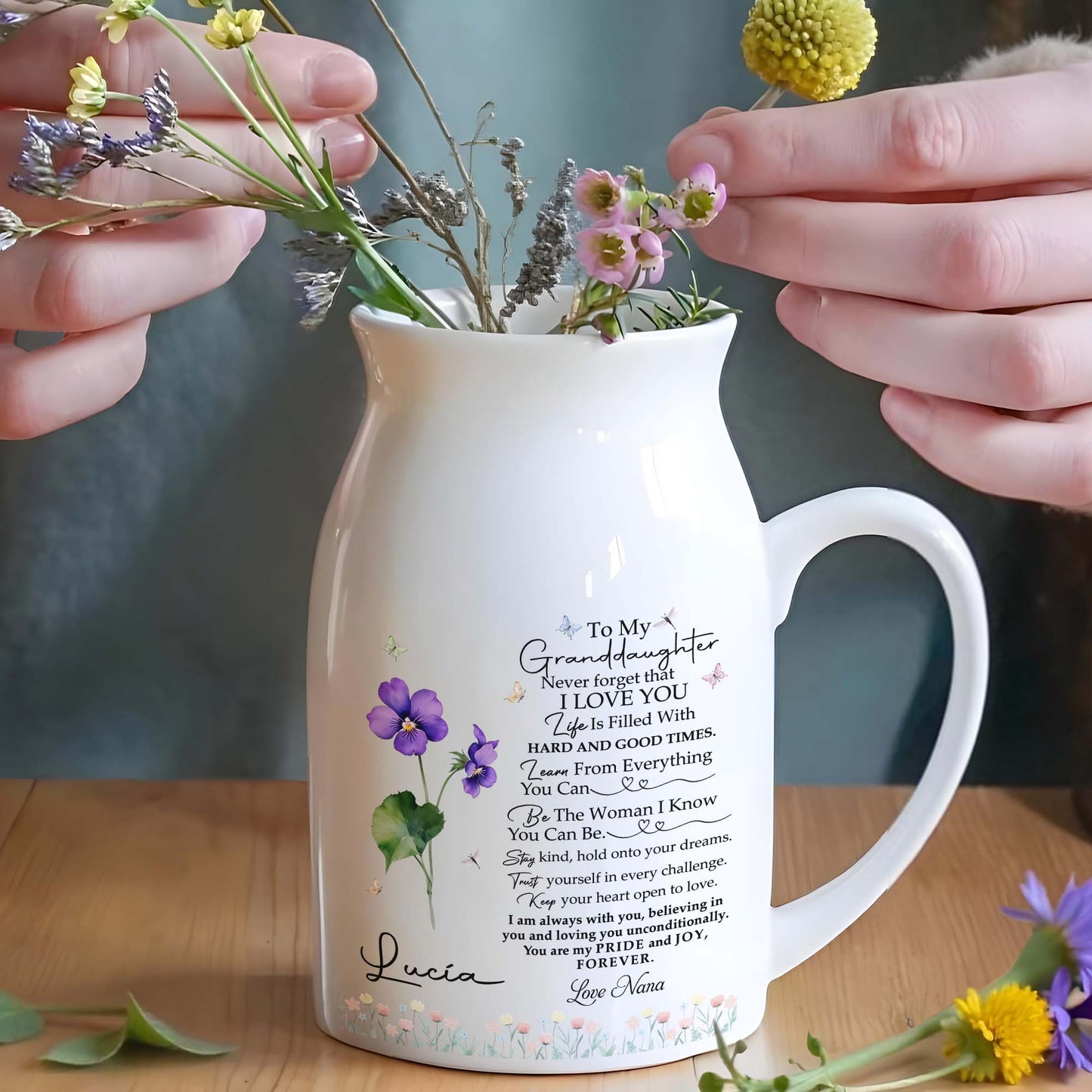 To My Granddaughter, Pride And Joy With Flowers And Hearts