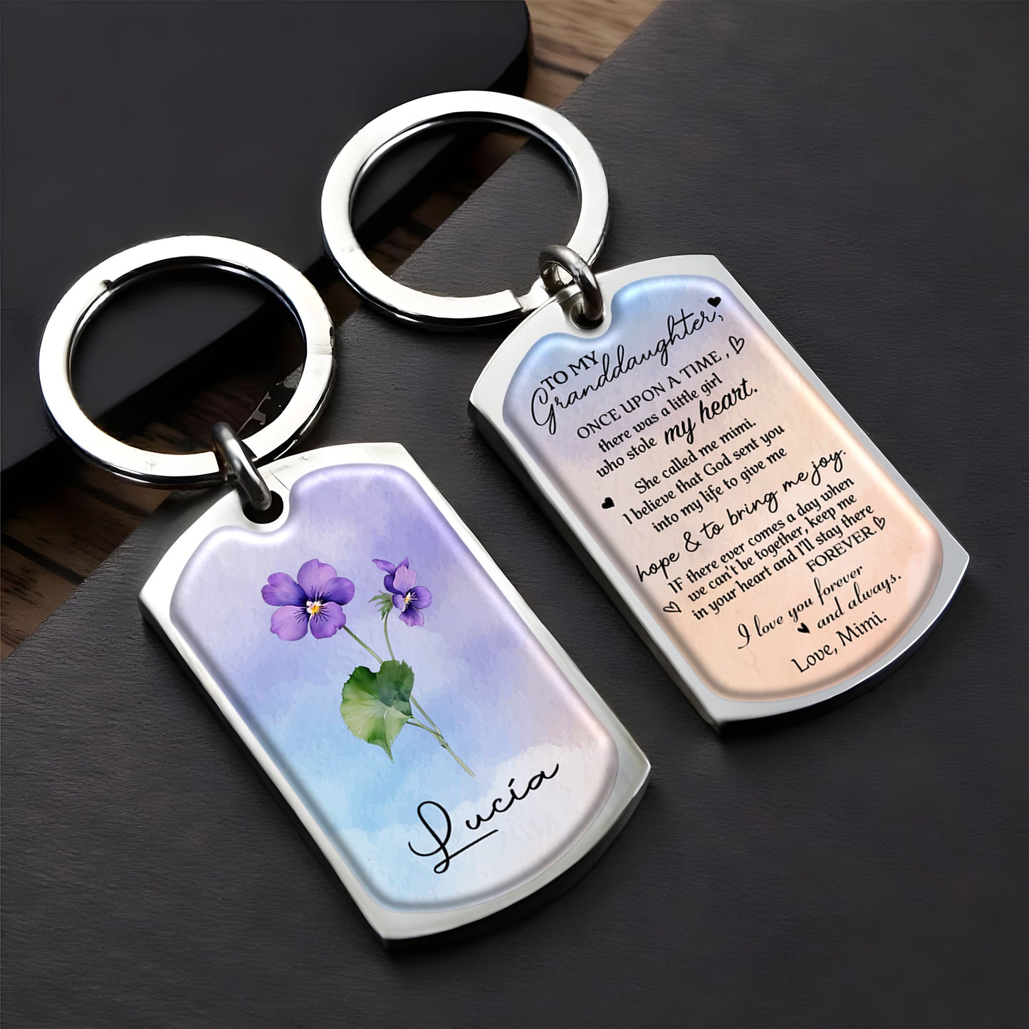 Love Forever and Always, Granddaughter Flower Heart Keychain