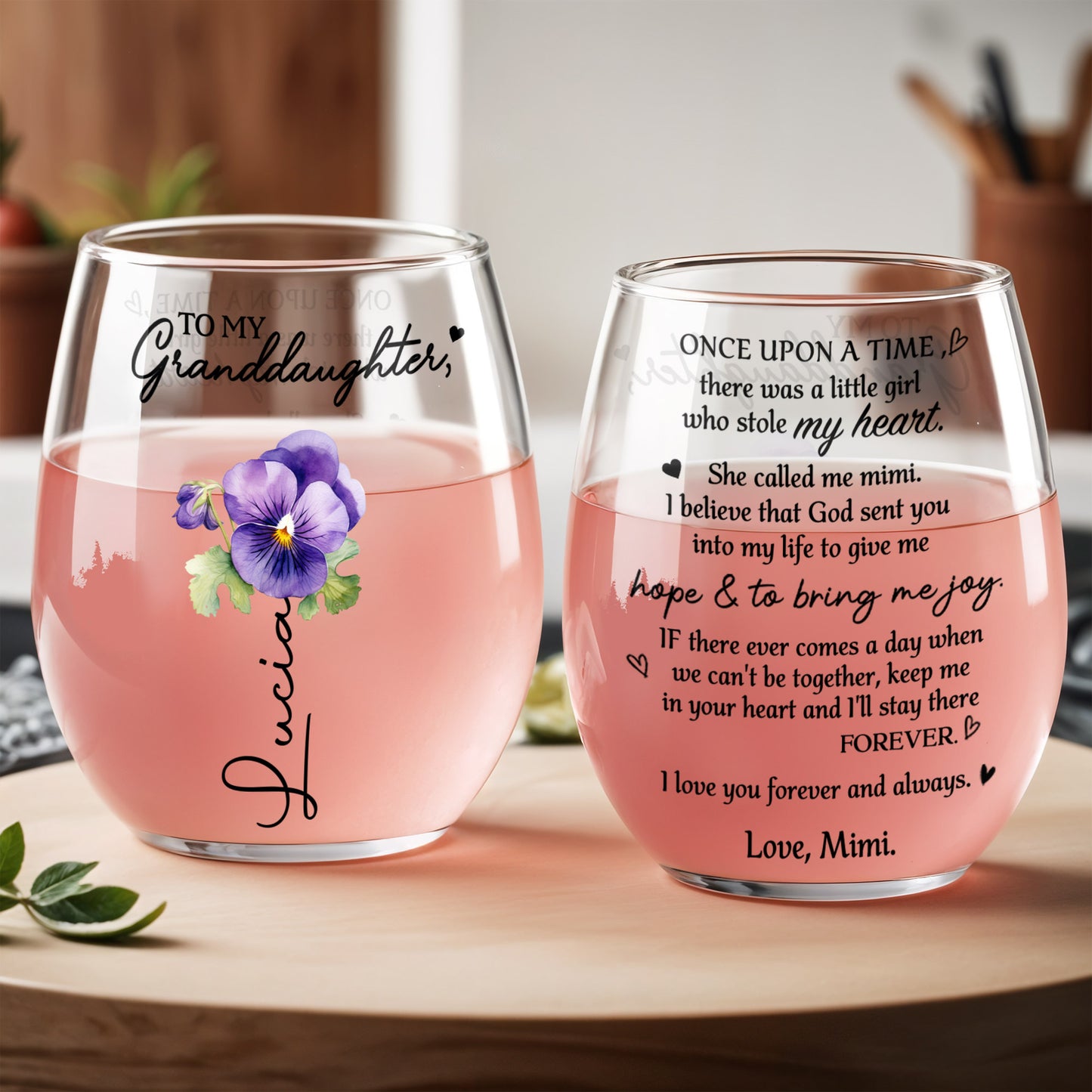 To My Granddaughter, Love Mimi Pansy Flower Heart Design