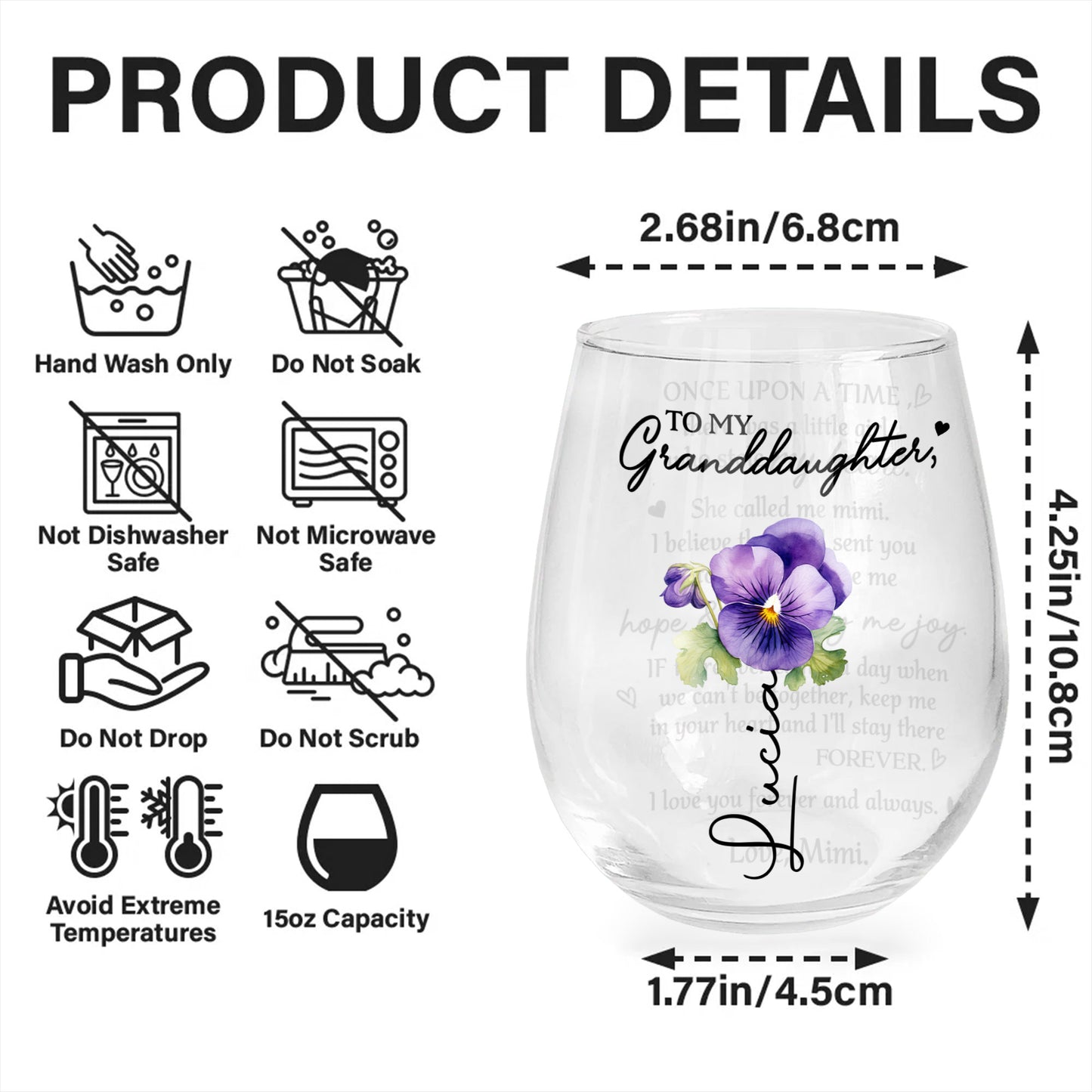 To My Granddaughter, Love Mimi Pansy Flower Heart Design