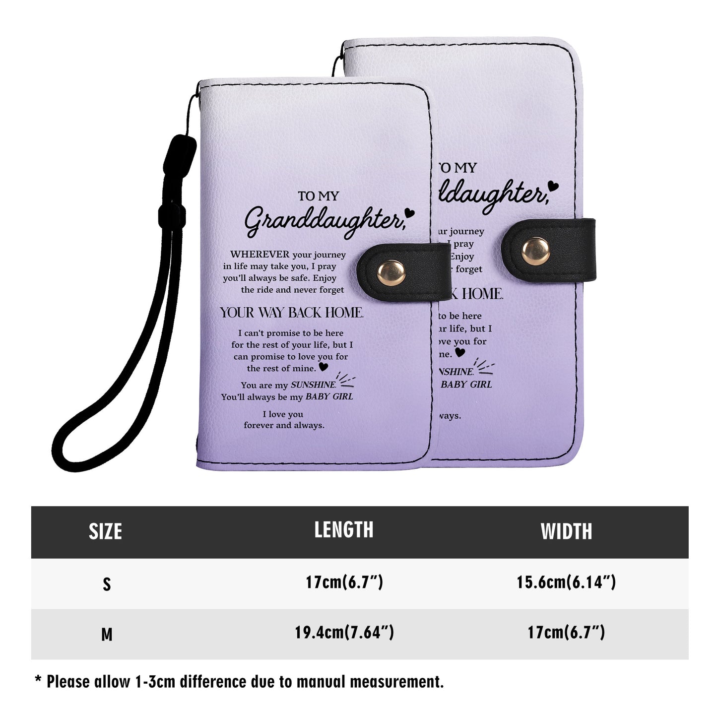 Portefeuille en cuir personnalisé avec message d'amour floral « Forever My Baby Girl » - FM029_PW