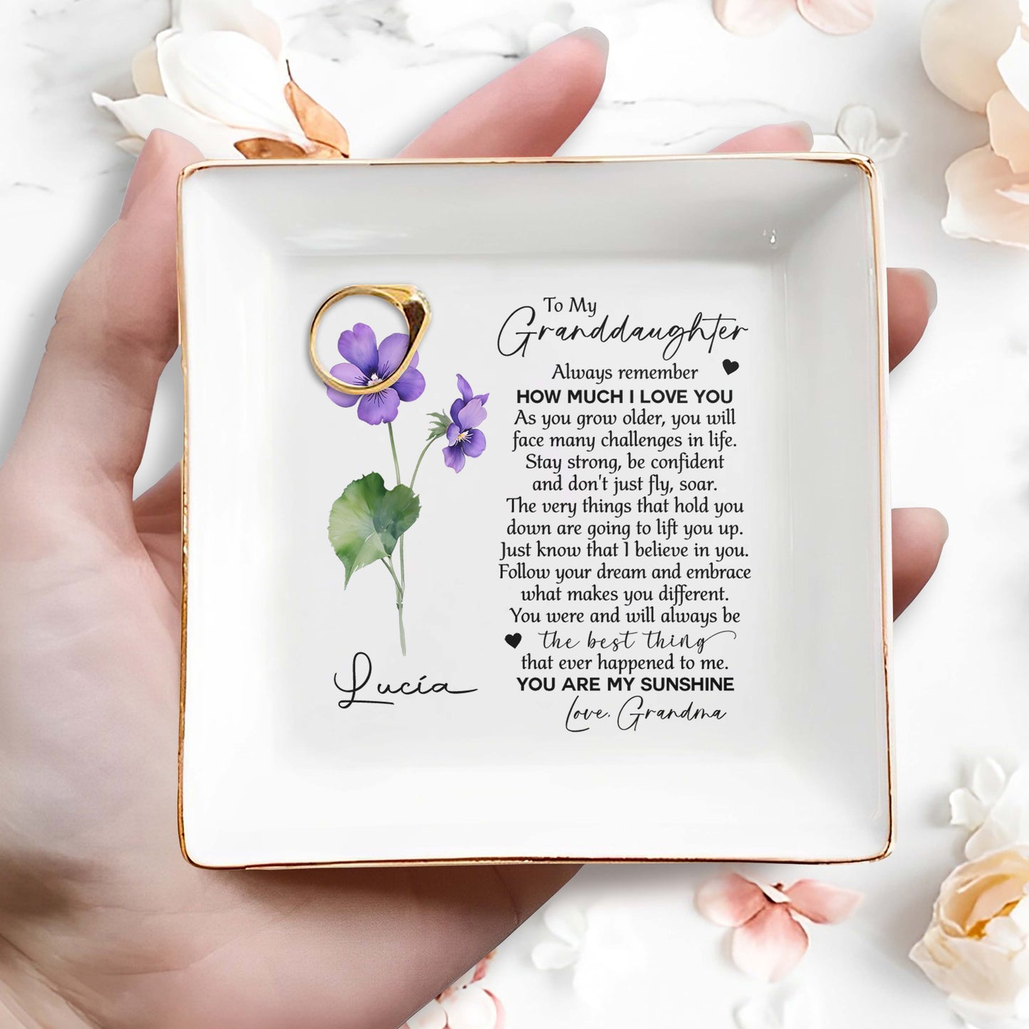To My Granddaughter, Stay Strong - Personalized Custom Jewelry Dish - FM031_SCRD