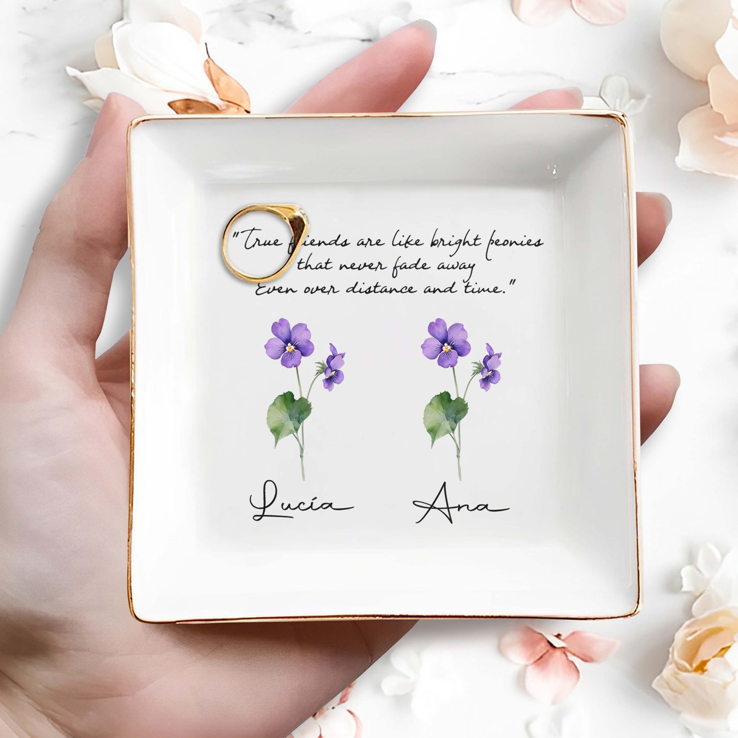 Les vrais amis sont comme des pivoines éclatantes - Plat à bijoux personnalisé - FM033_SCRD