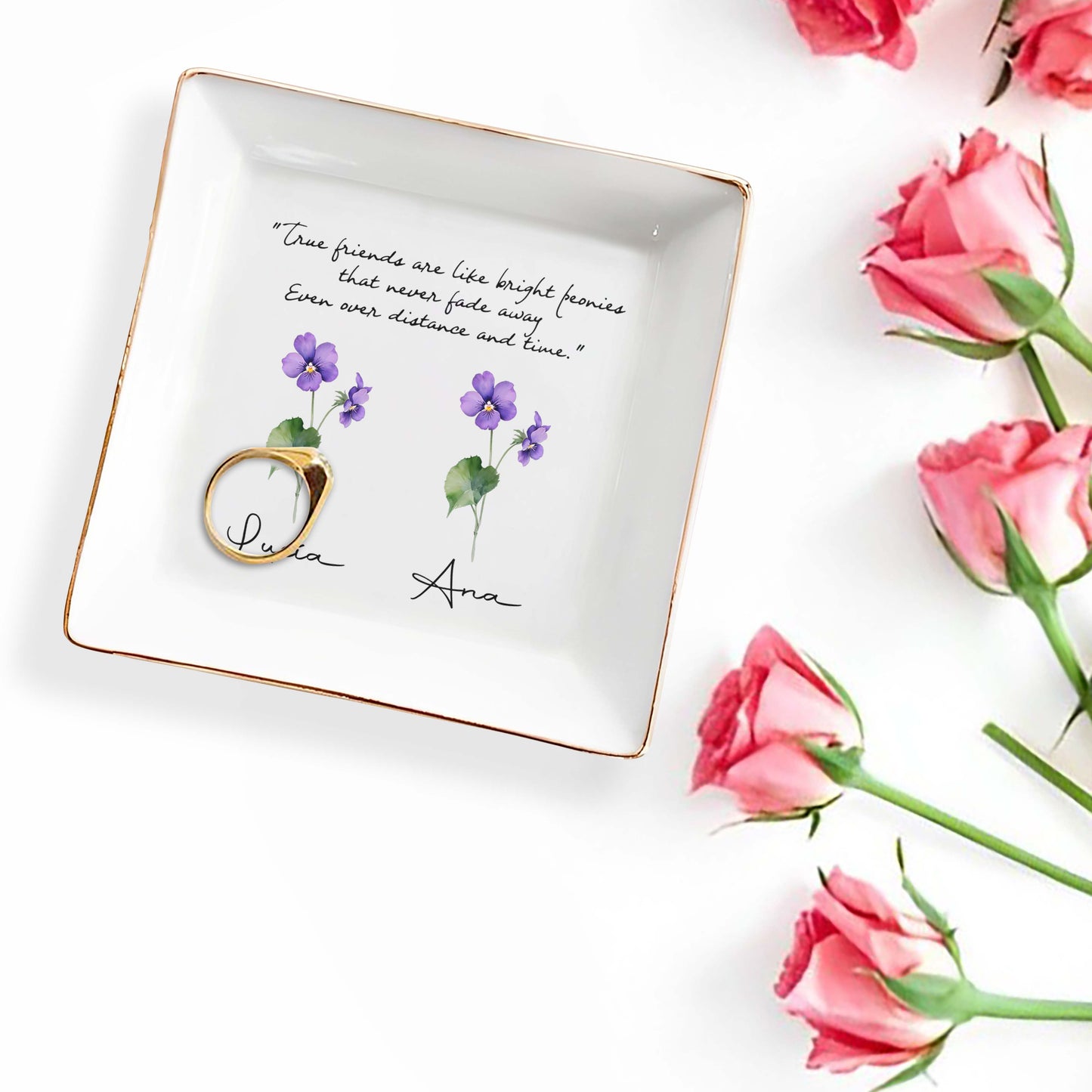 Les vrais amis sont comme des pivoines éclatantes - Plat à bijoux personnalisé - FM033_SCRD