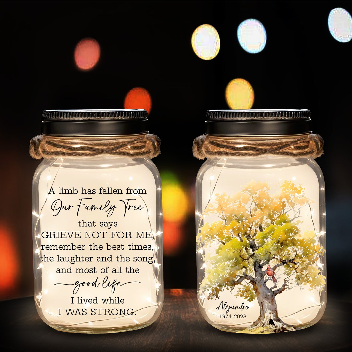 Un membre est tombé de notre arbre généalogique - Lampe personnalisée en pot Mason - FM043_JARL