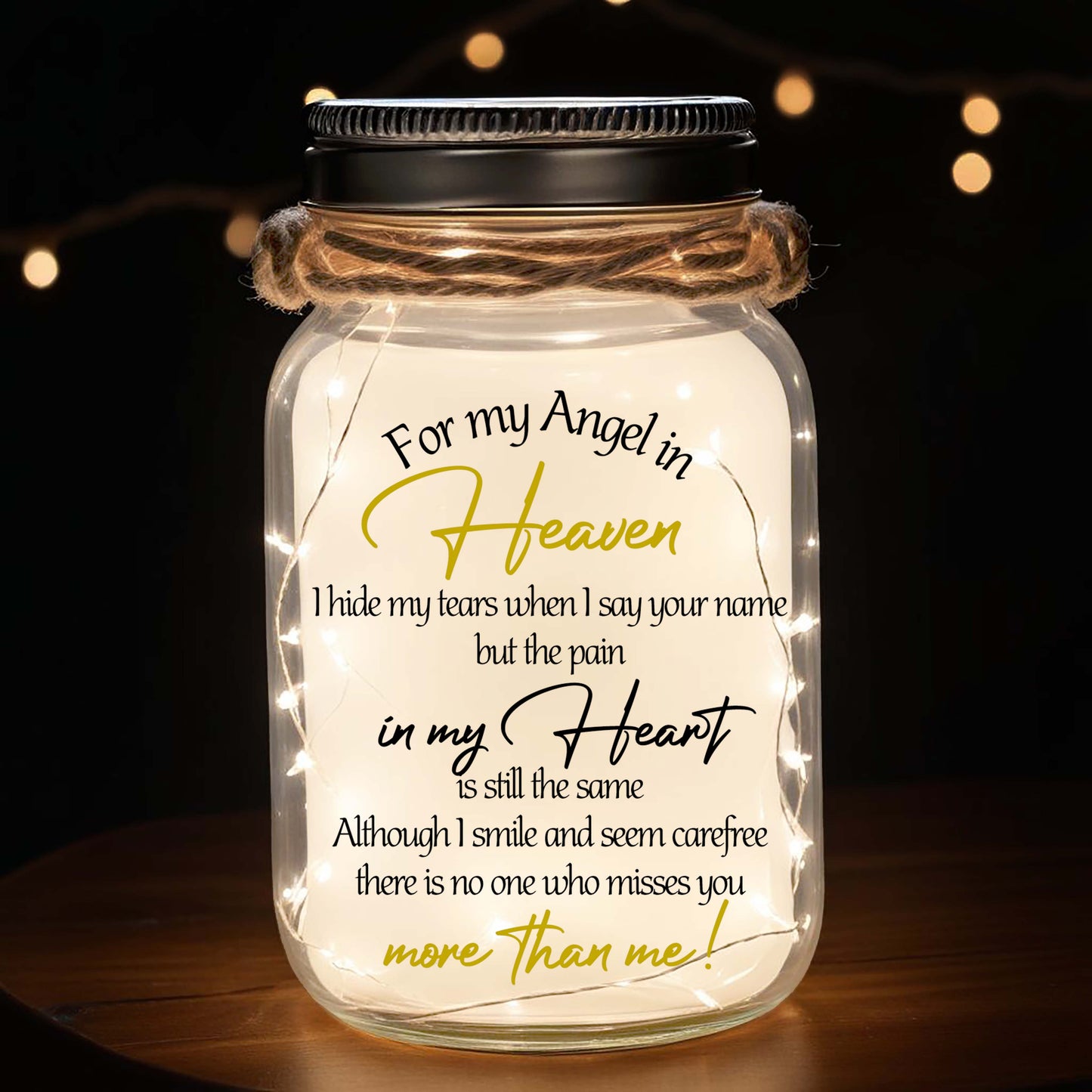 Pour mon ange au paradis – Lampe personnalisée en pot Mason – FM045_JARL