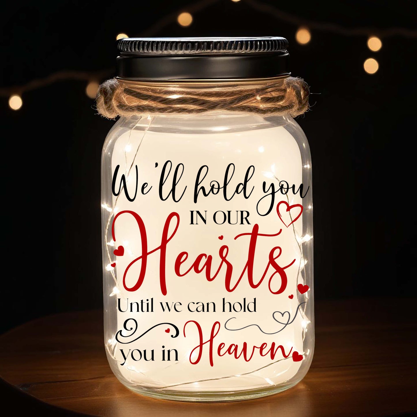 Te llevaremos en nuestros corazones - Lámpara personalizada en frasco de vidrio - FM111_JARL
