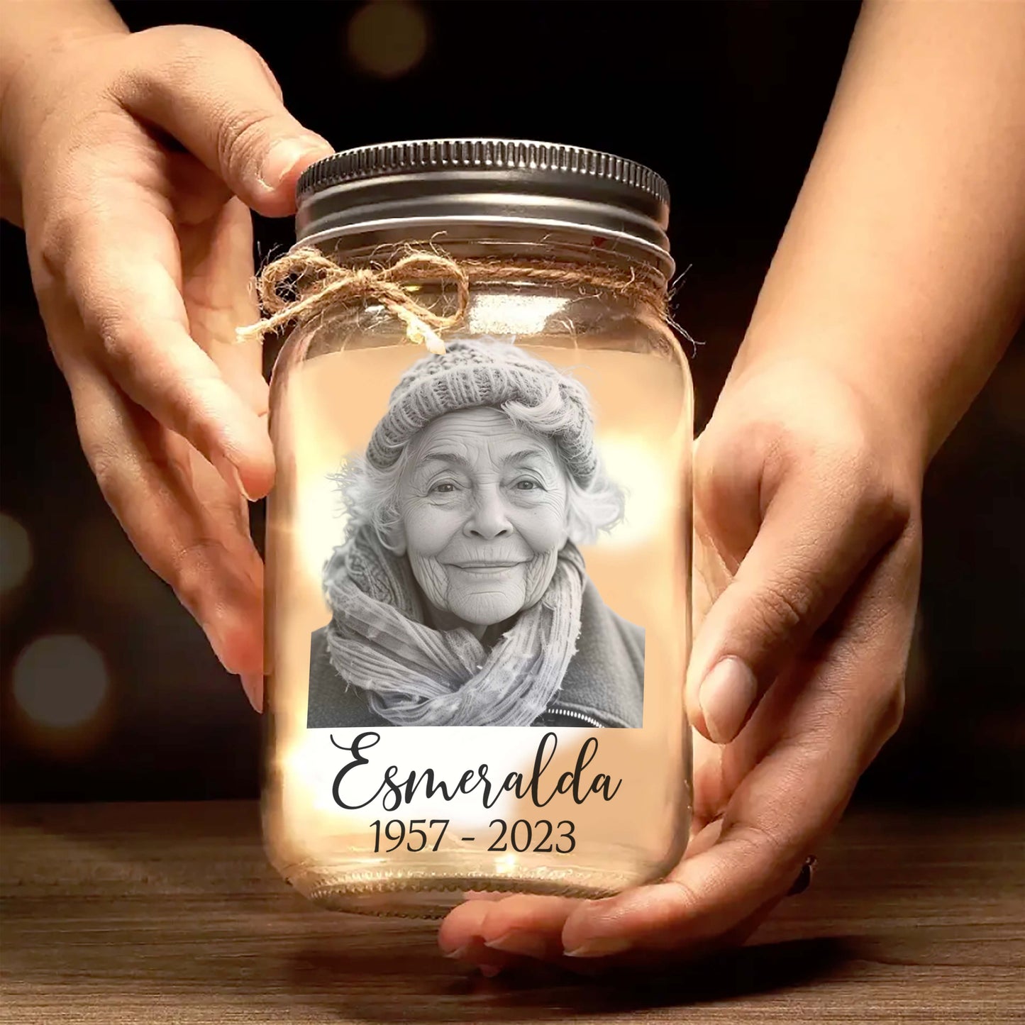 Te llevaremos en nuestros corazones - Lámpara personalizada en frasco de vidrio - FM111_JARL