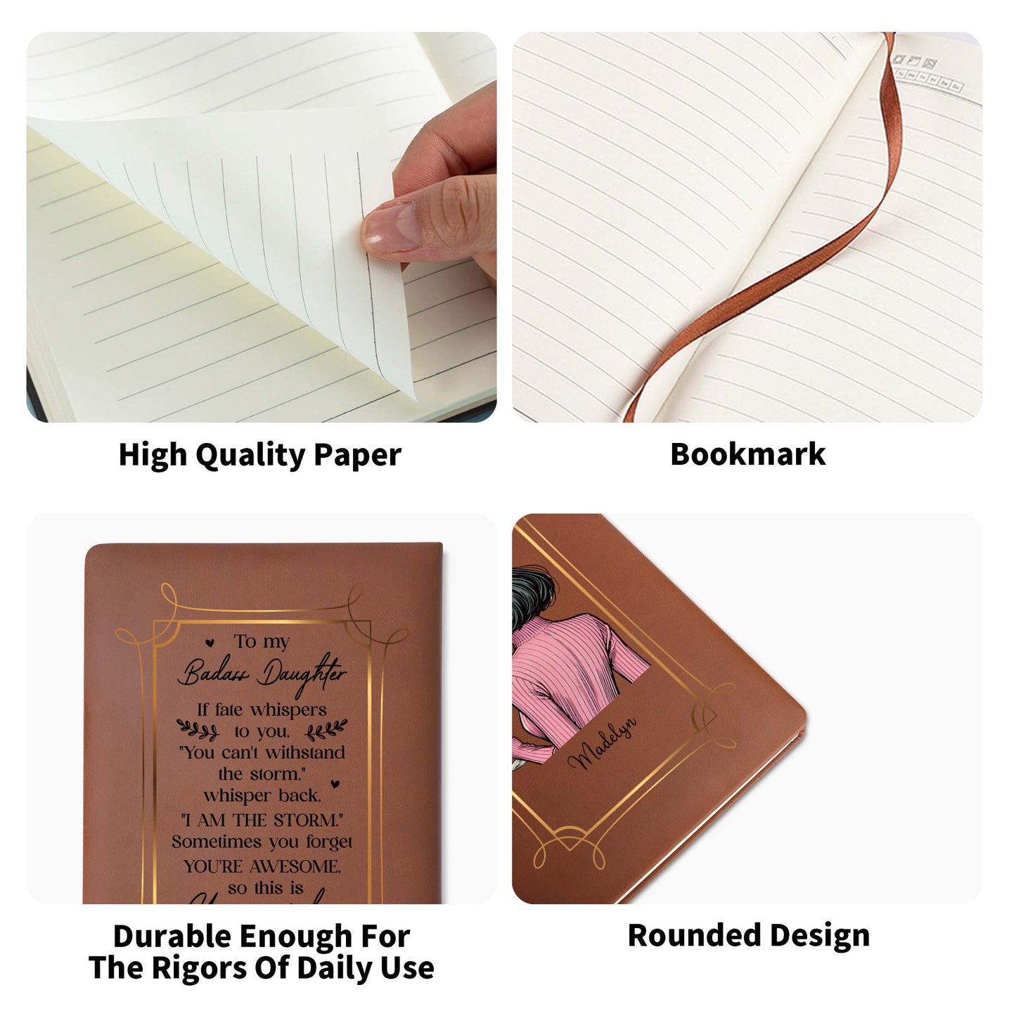 To My Badass Daughter Storm Reminder From Mom - Personalized Custom Leather Journal - FM116_JRNL