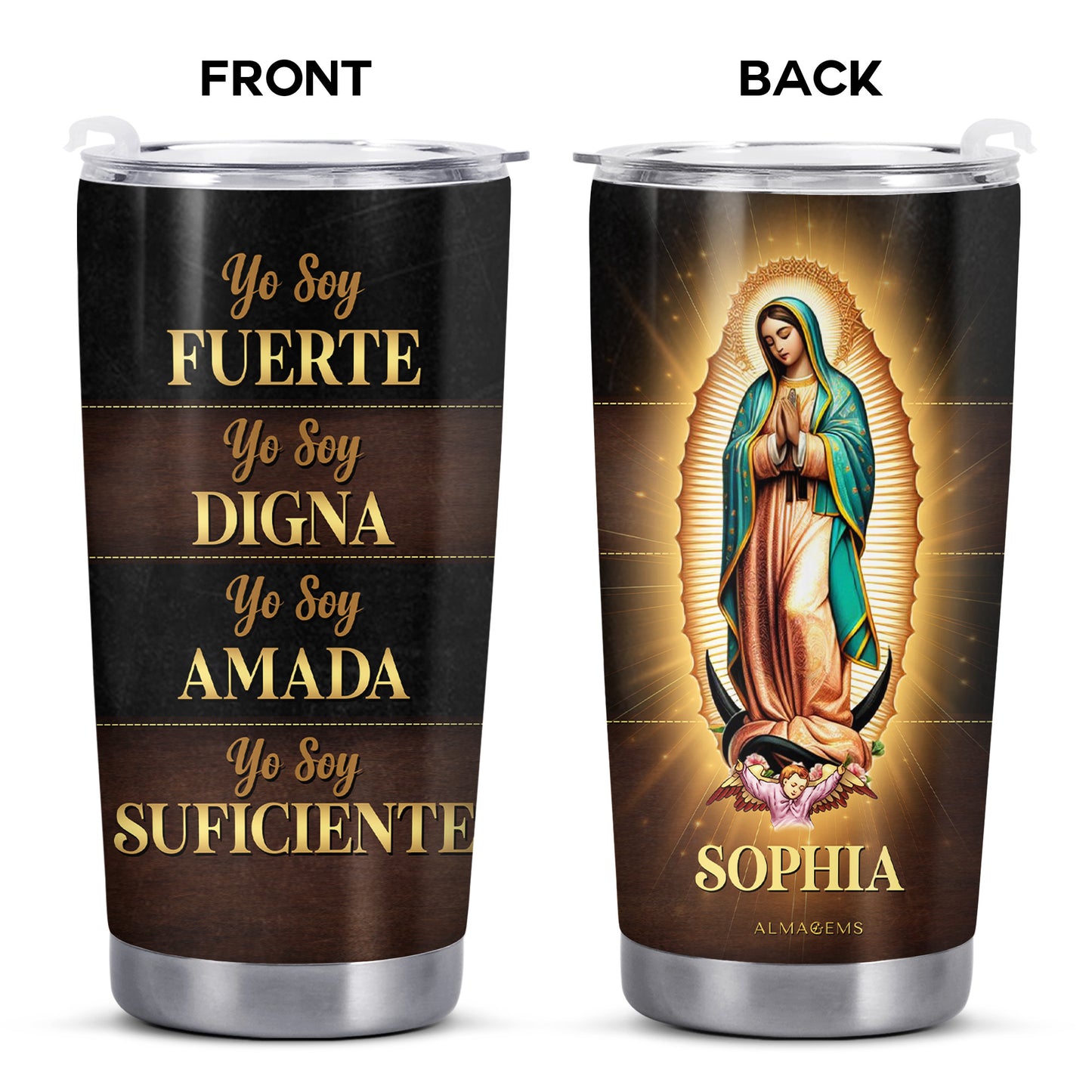 Guadalupe Faith - Vaso de acero inoxidable personalizado de 20 oz y 30 oz - FT004_TB