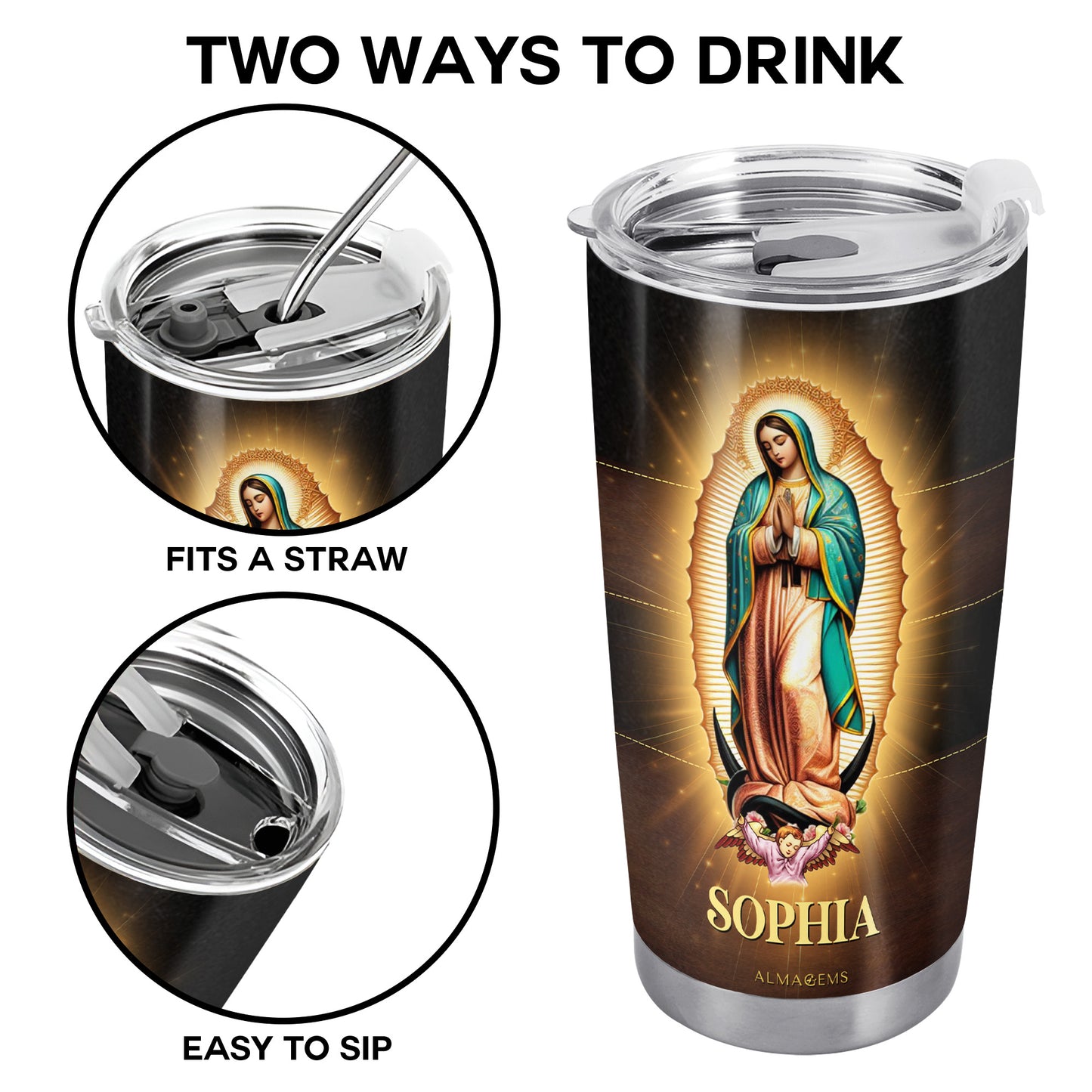 Guadalupe Faith - Vaso de acero inoxidable personalizado de 20 oz y 30 oz - FT004_TB