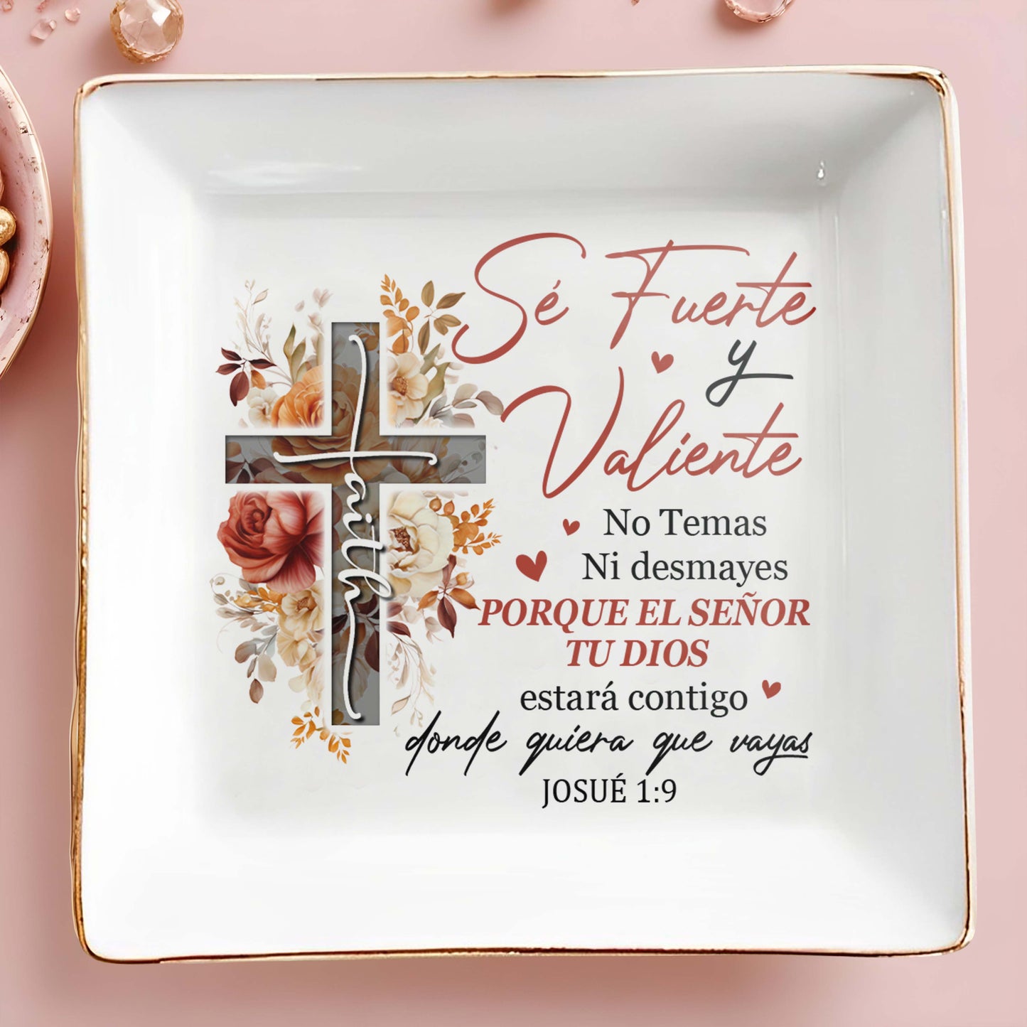 Sé Fuerte y Valiente Josué 1:9 - Plat à bijoux personnalisé - FT013_SCRD