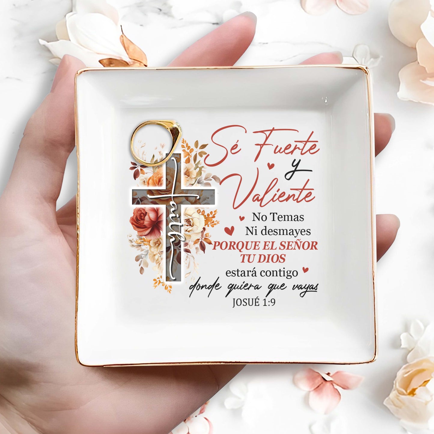 Sé Fuerte y Valiente Josué 1:9 - Plat à bijoux personnalisé - FT013_SCRD