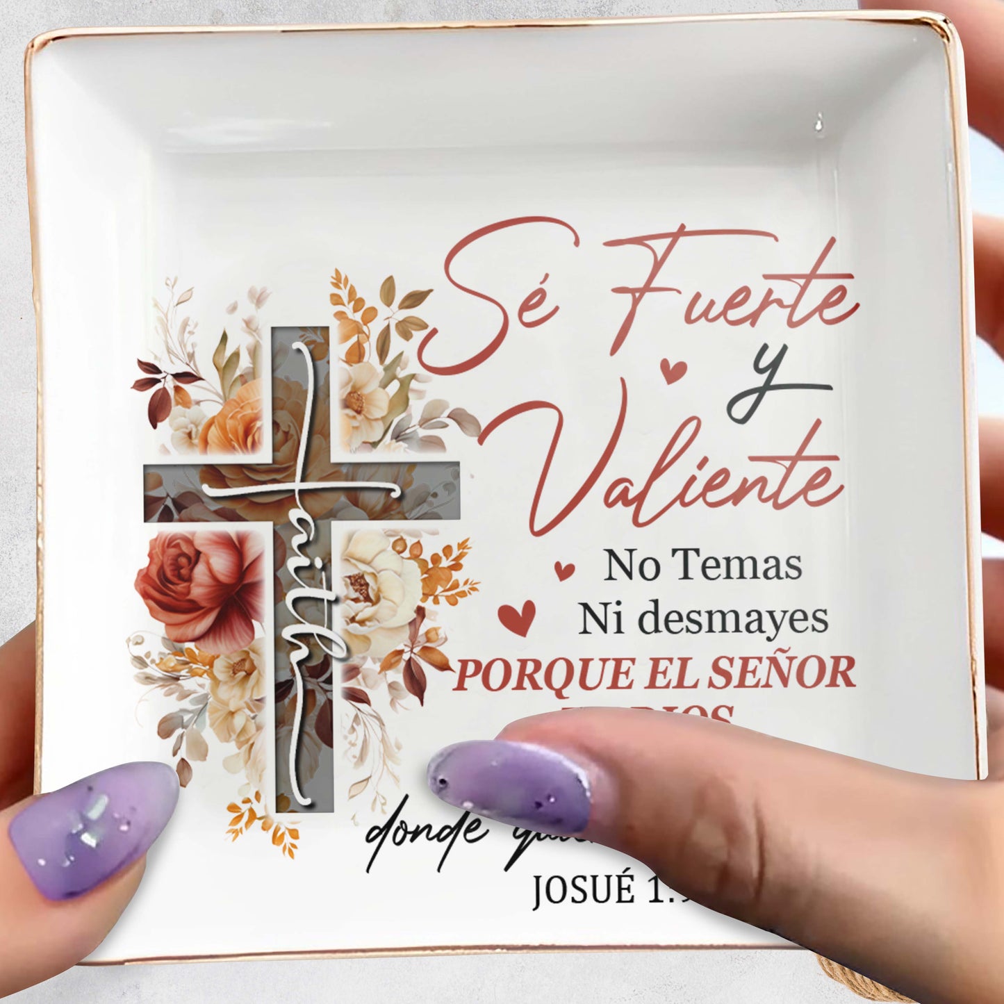 Sé Fuerte y Valiente Josué 1:9 - Plat à bijoux personnalisé - FT013_SCRD