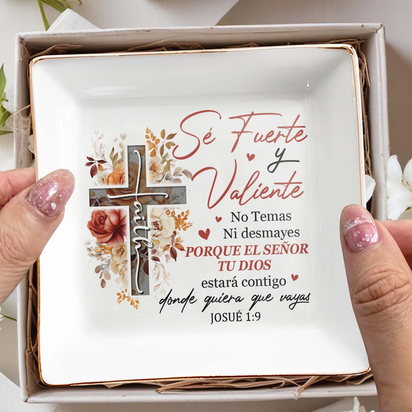 Sé Fuerte y Valiente Josué 1:9 - Plat à bijoux personnalisé - FT013_SCRD