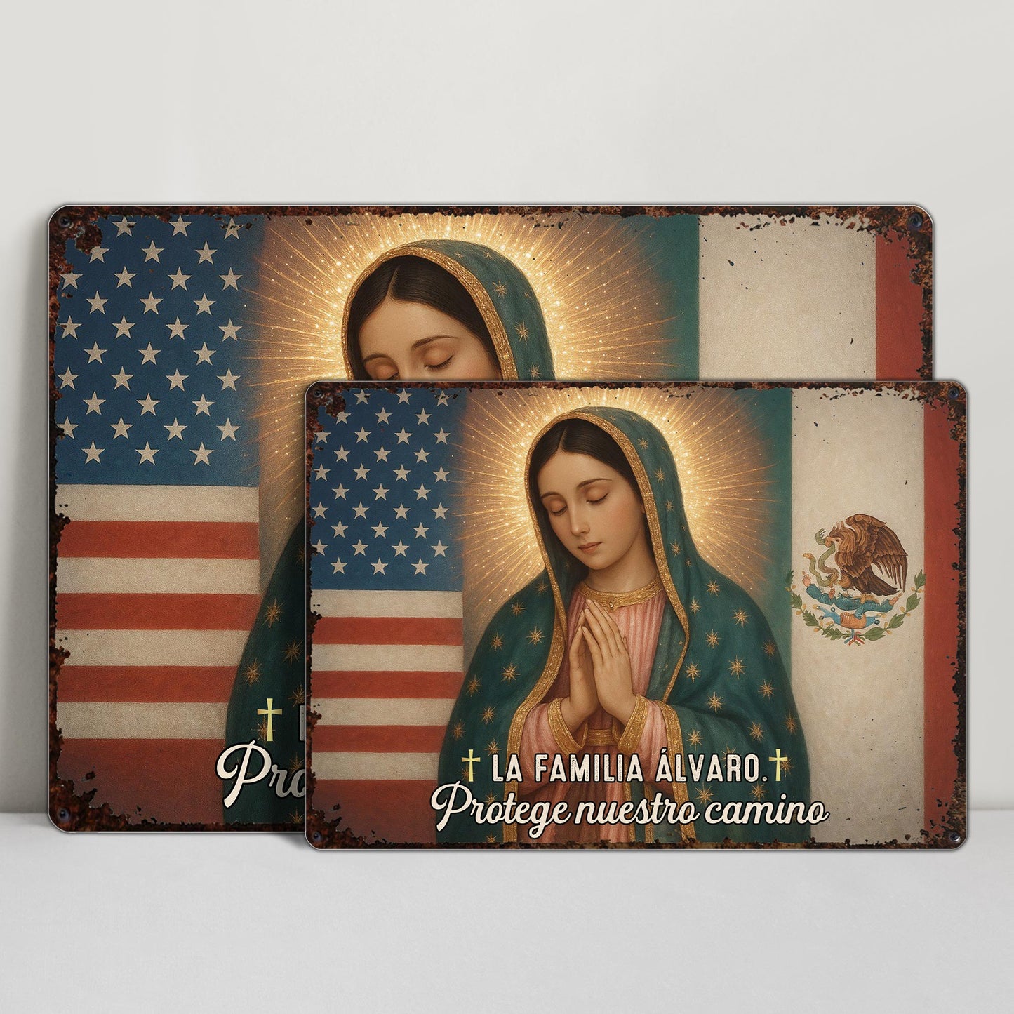 La Familia Álvaro, Protege Nuestro Camino, Virgin Mary and Flags