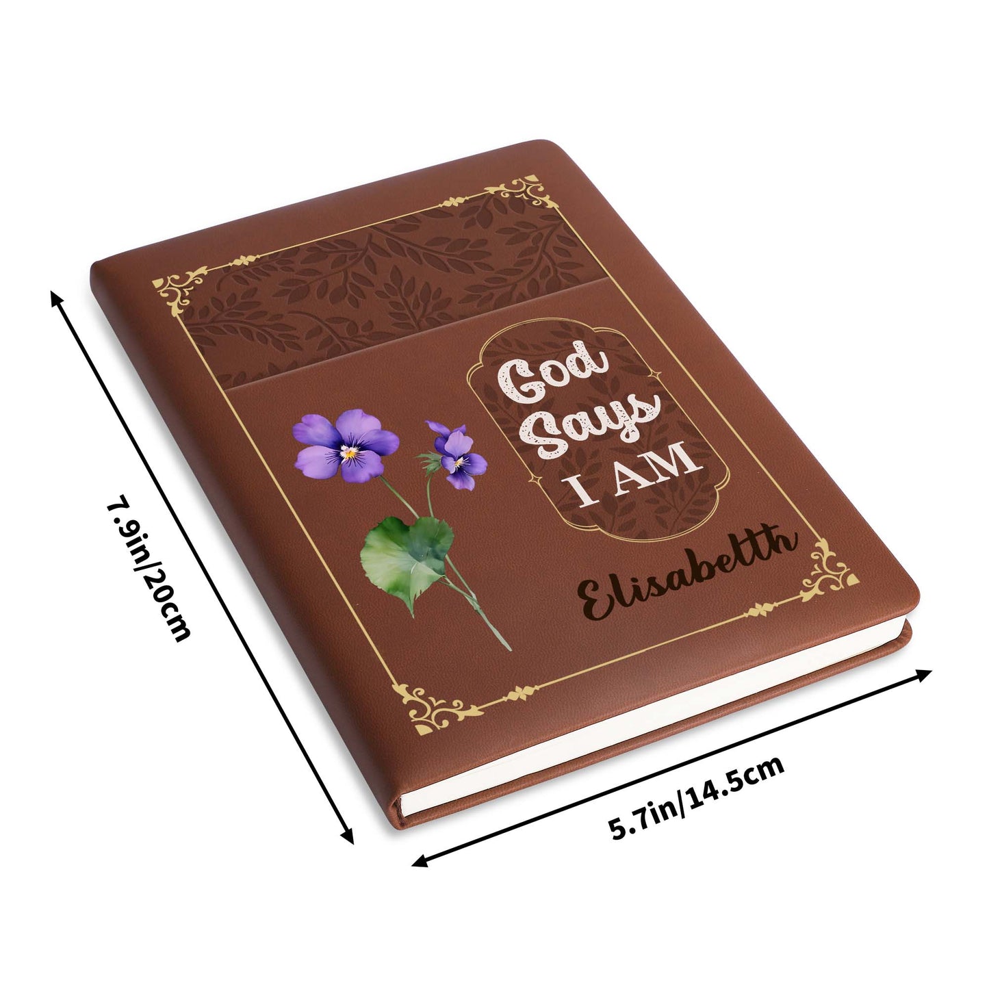 God Says I Am With Beautiful Flower Design - Personalized Custom Leather Journal - FTH034_JRNL