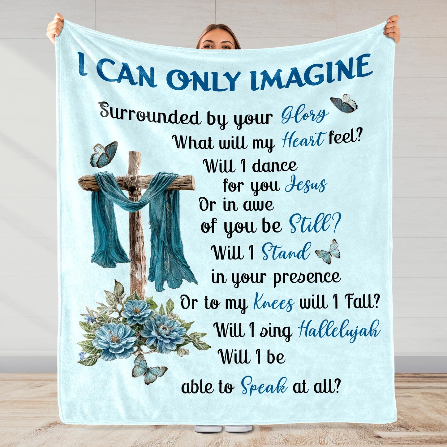 I Can Only Imagine Christian Hymn with Cross, Flowers, and Butterflies