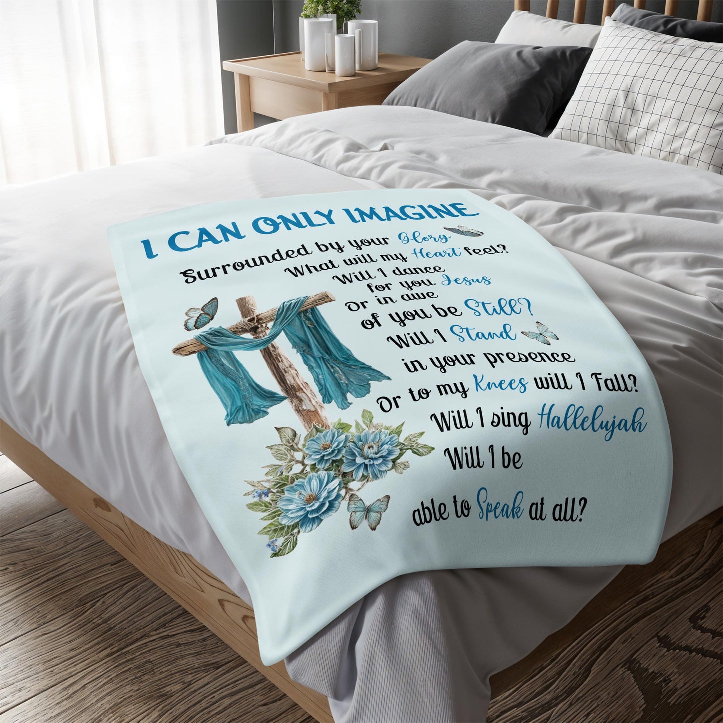 I Can Only Imagine Christian Hymn with Cross, Flowers, and Butterflies