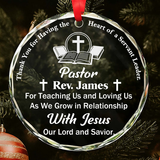 Thank You For Teaching Us, Cross and Book Design - Personalized Custom Circle Glass Ornament - FTH040_CGOR
