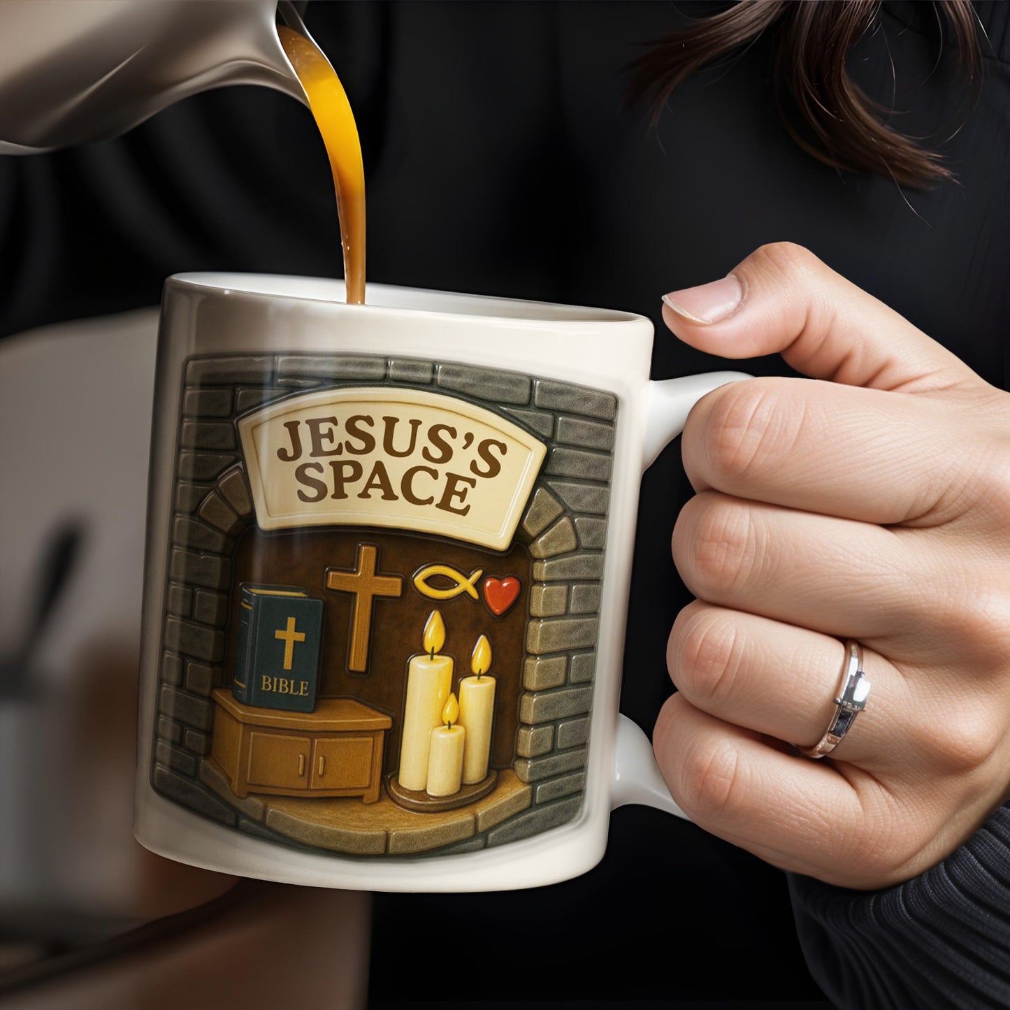 Jesus's Space, Candles, Bible, And Cross Design