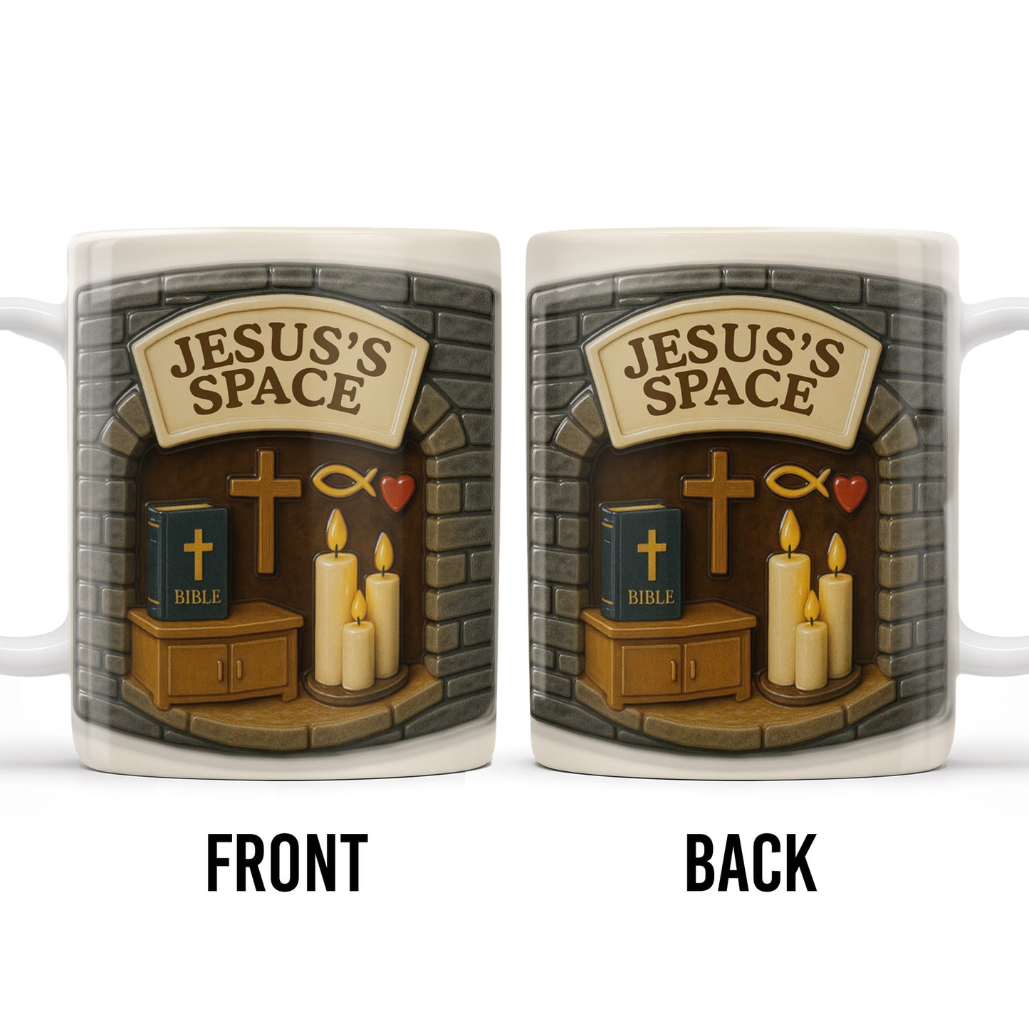 Jesus's Space, Candles, Bible, And Cross Design