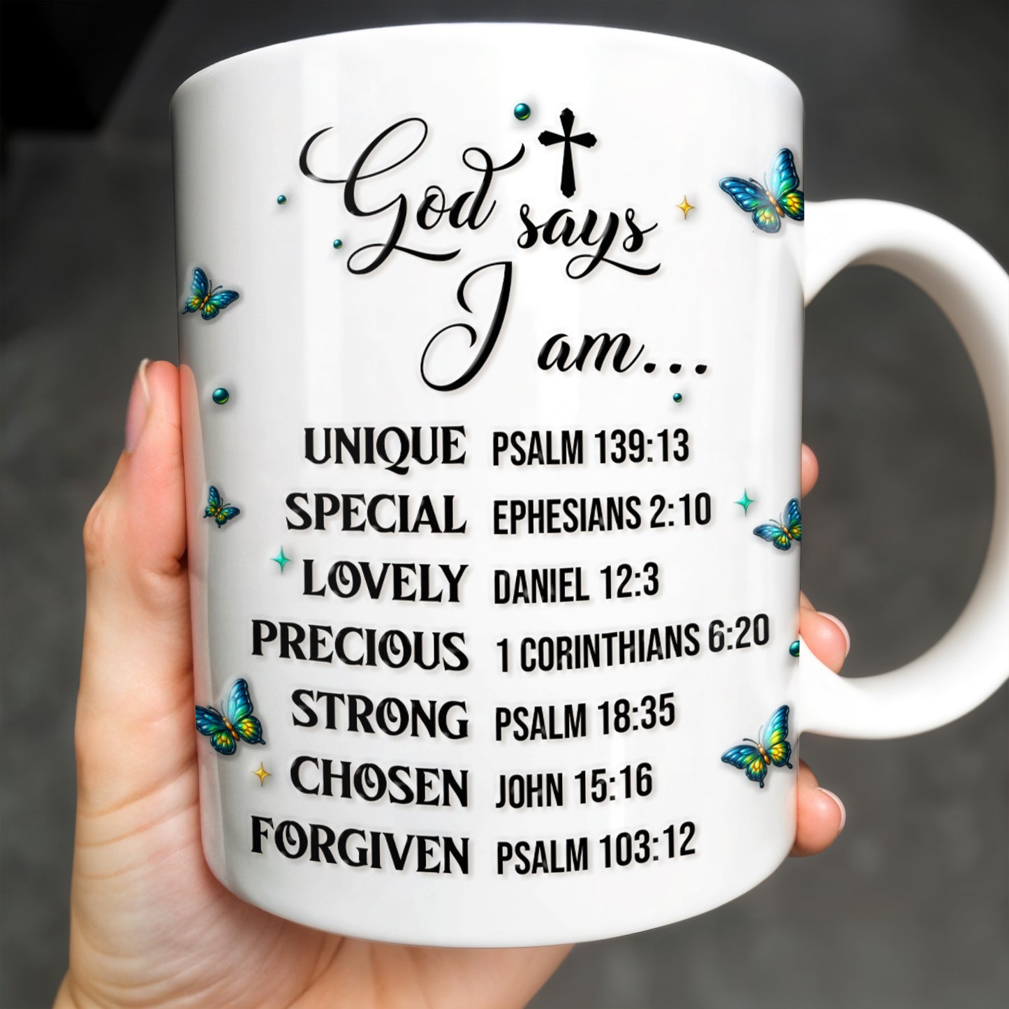 God Says I Am UNIQUE, SPECIAL, LOVELY, Angel Wing and Butterflies