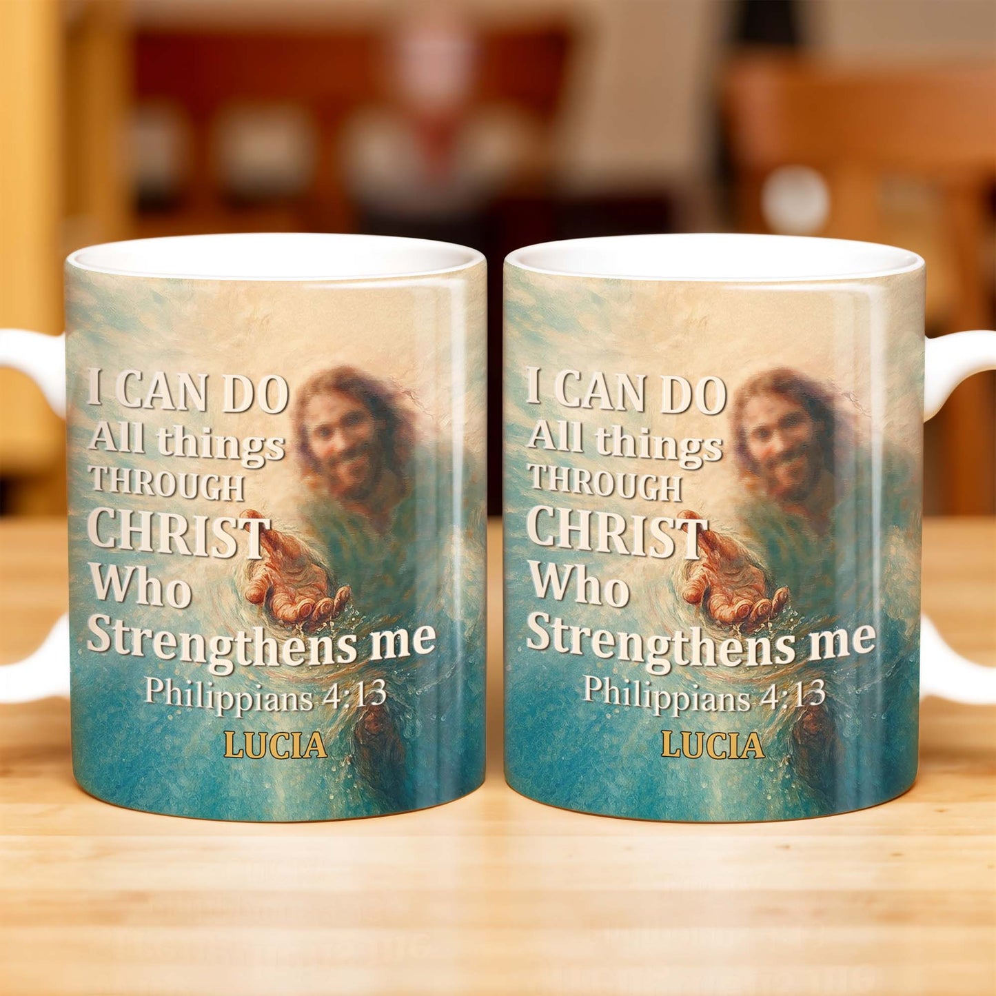 I Can Do All Things Through Christ Who Strengthens Me, Religious Image and Hands - Personalized Custom Coffee Mug - FTH049_MG