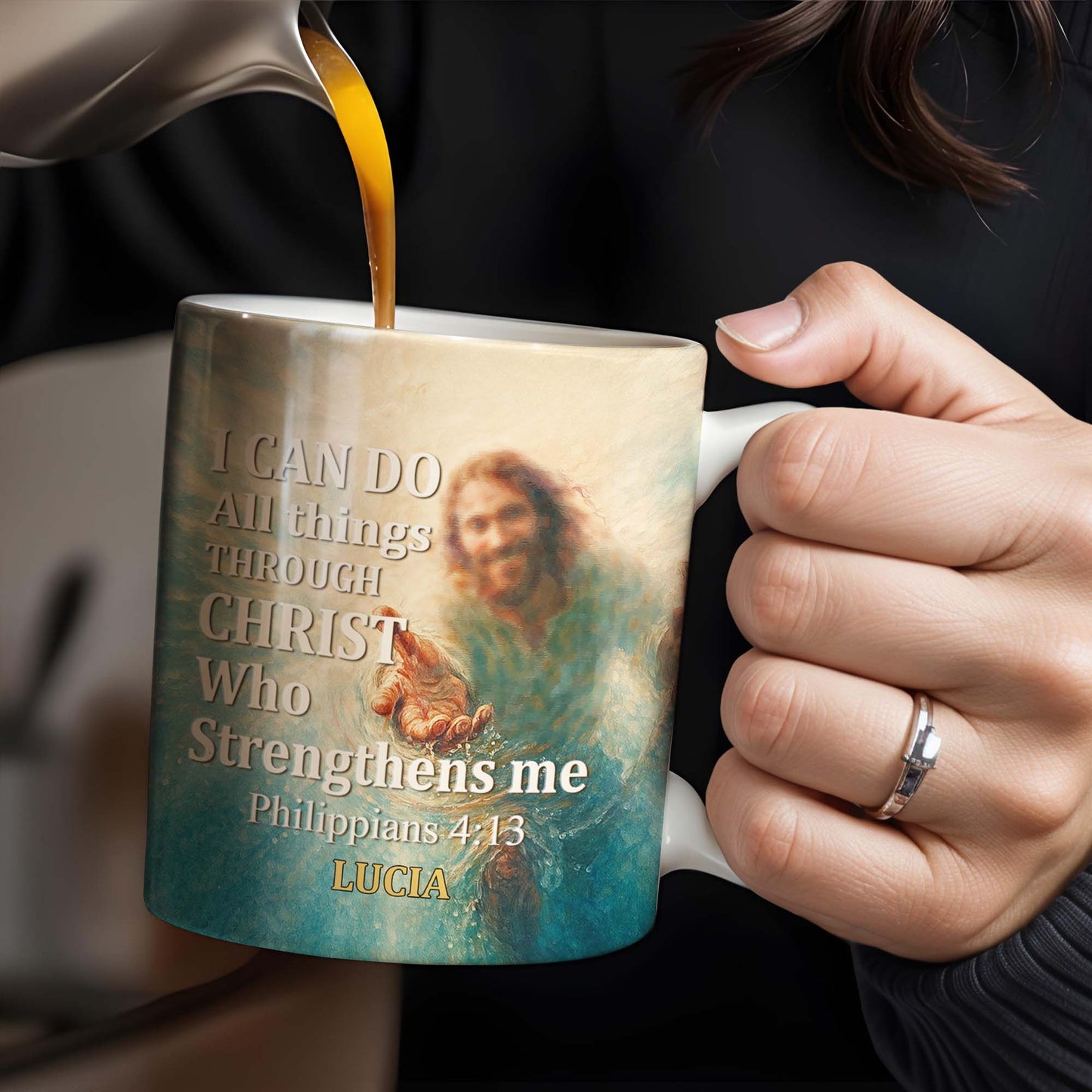 I Can Do All Things Through Christ Who Strengthens Me, Religious Image and Hands - Personalized Custom Coffee Mug - FTH049_MG