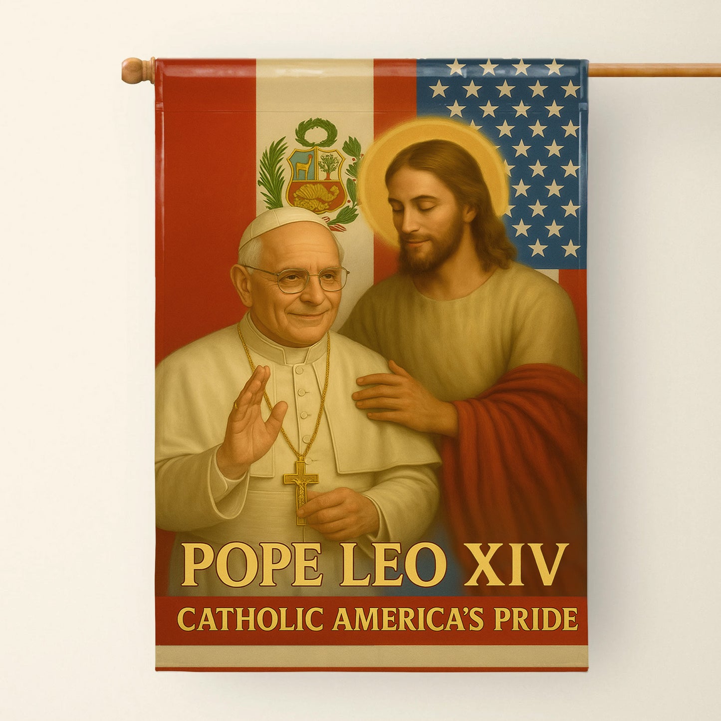 Pope Leo XIV Catholic America's Pride, Pope and Jesus with American Flag