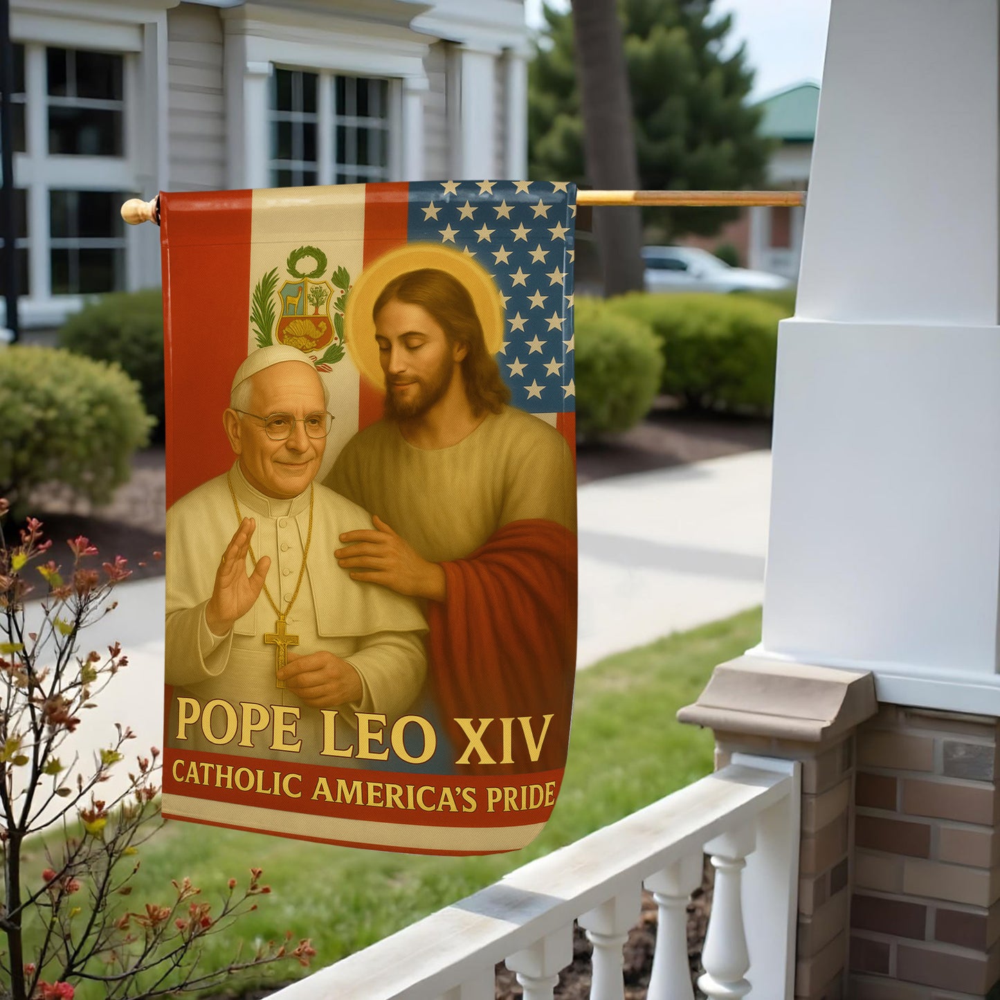 Pope Leo XIV Catholic America's Pride, Pope and Jesus with American Flag