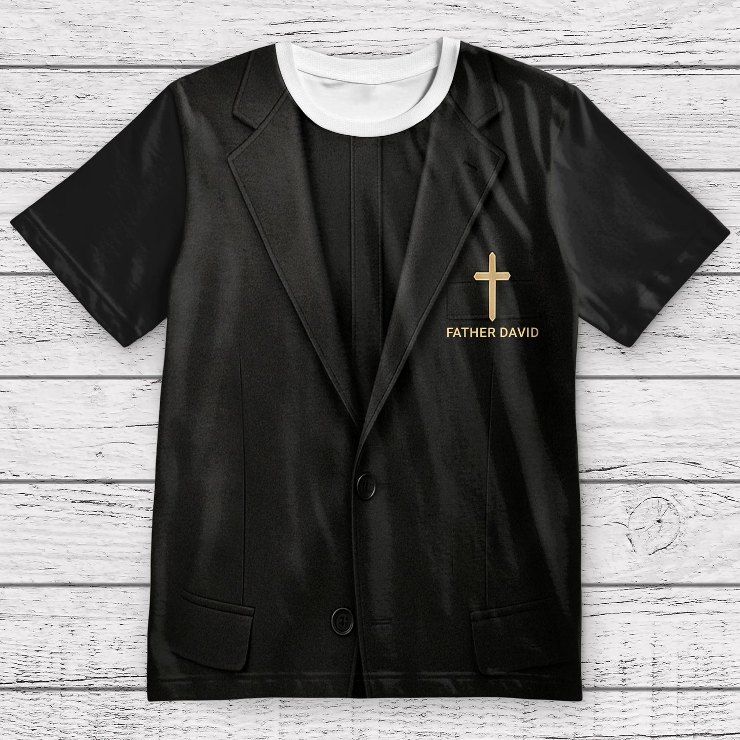 Father David T-Shirt With Cross And Suit Design