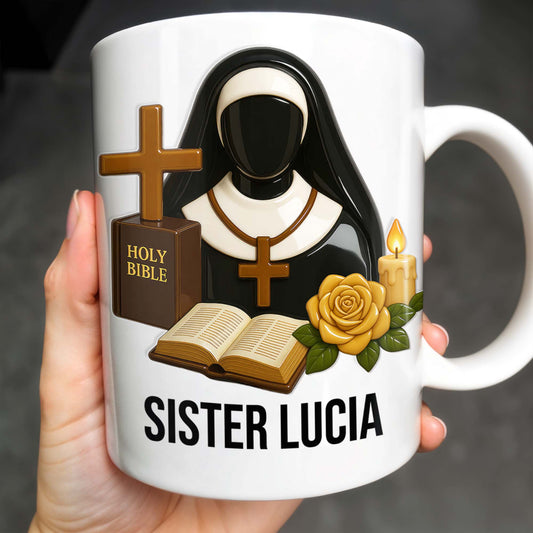 Customize Your Spiritual Coffee Mug With Icons Like Nun, Cross, And Rose