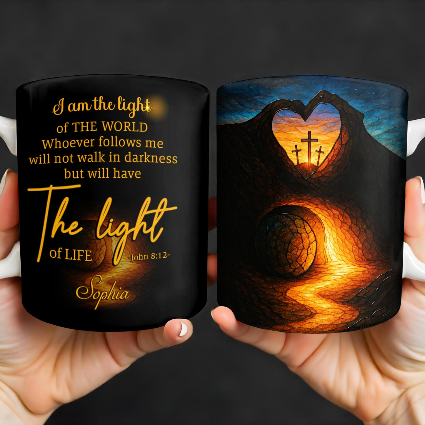 I Am The Light Of The World, Cross and Heart Coffee Mug