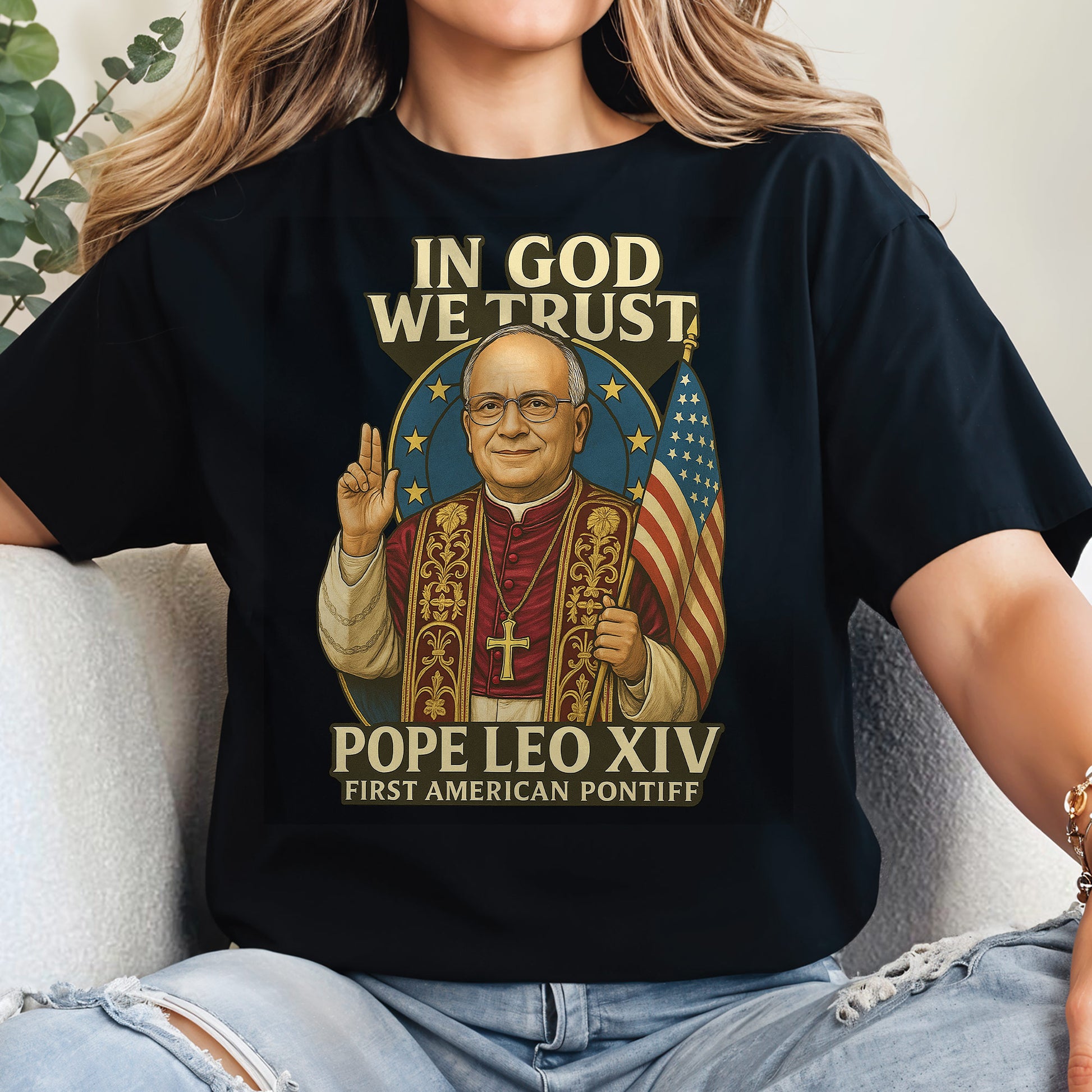 In God We Trust, Pope Leo XIV, First American Pontiff, American Flag