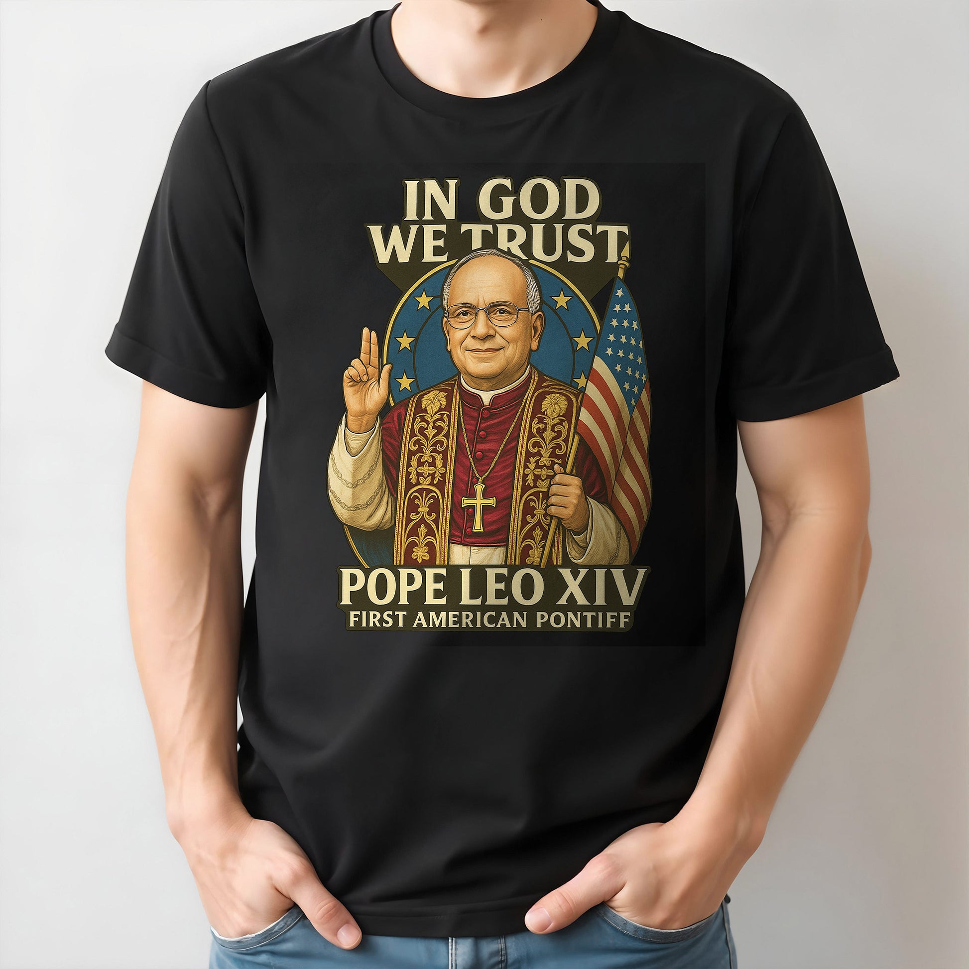 In God We Trust, Pope Leo XIV, First American Pontiff, American Flag