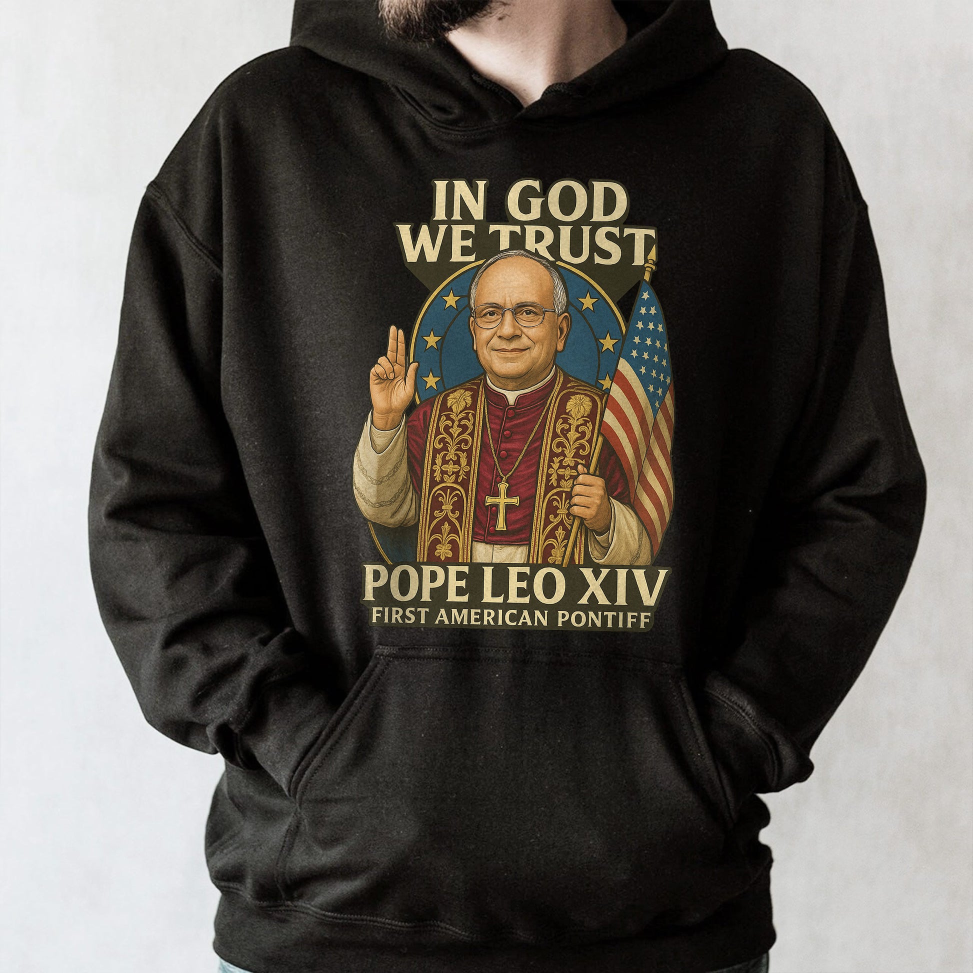In God We Trust, Pope Leo XIV, First American Pontiff, American Flag