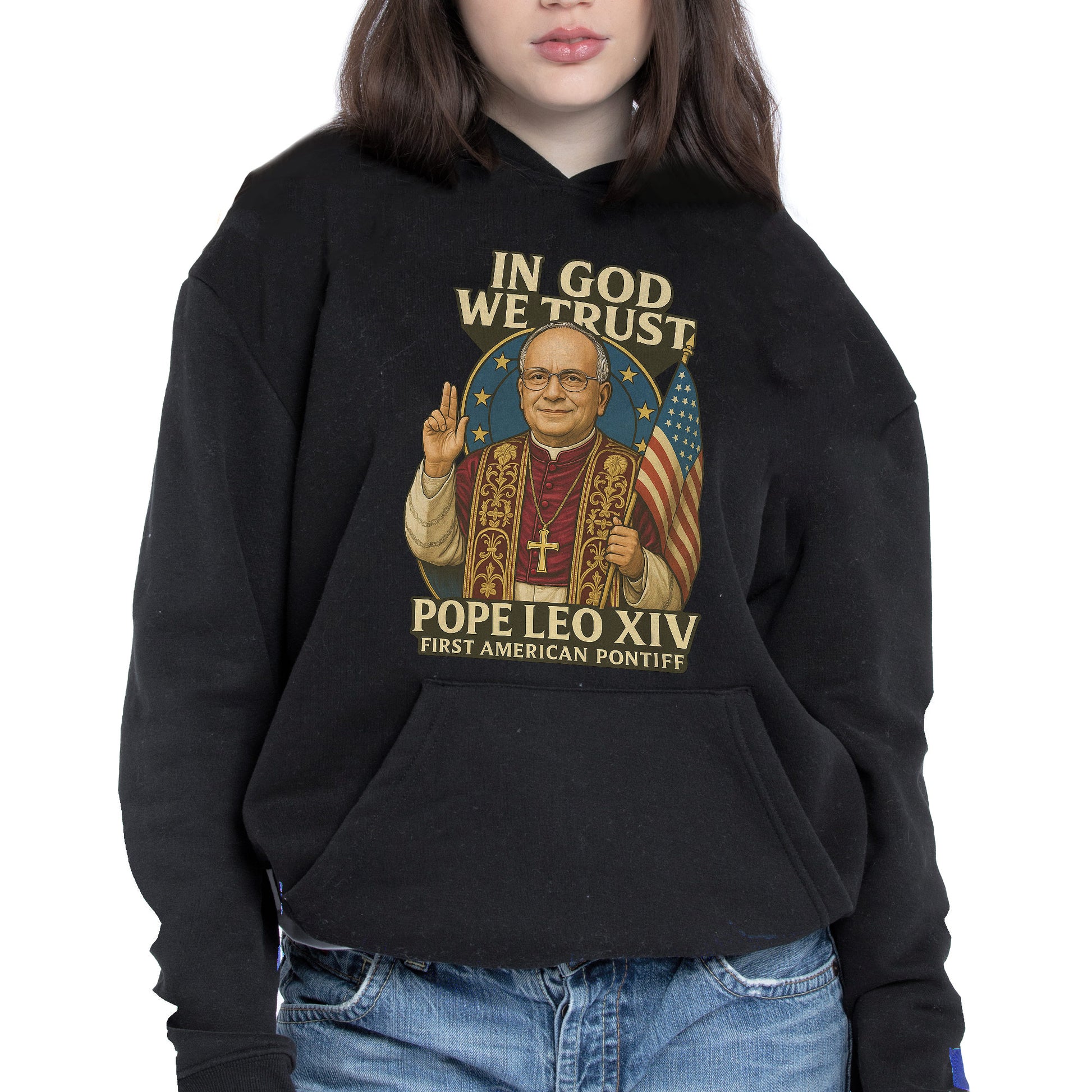 In God We Trust, Pope Leo XIV, First American Pontiff, American Flag