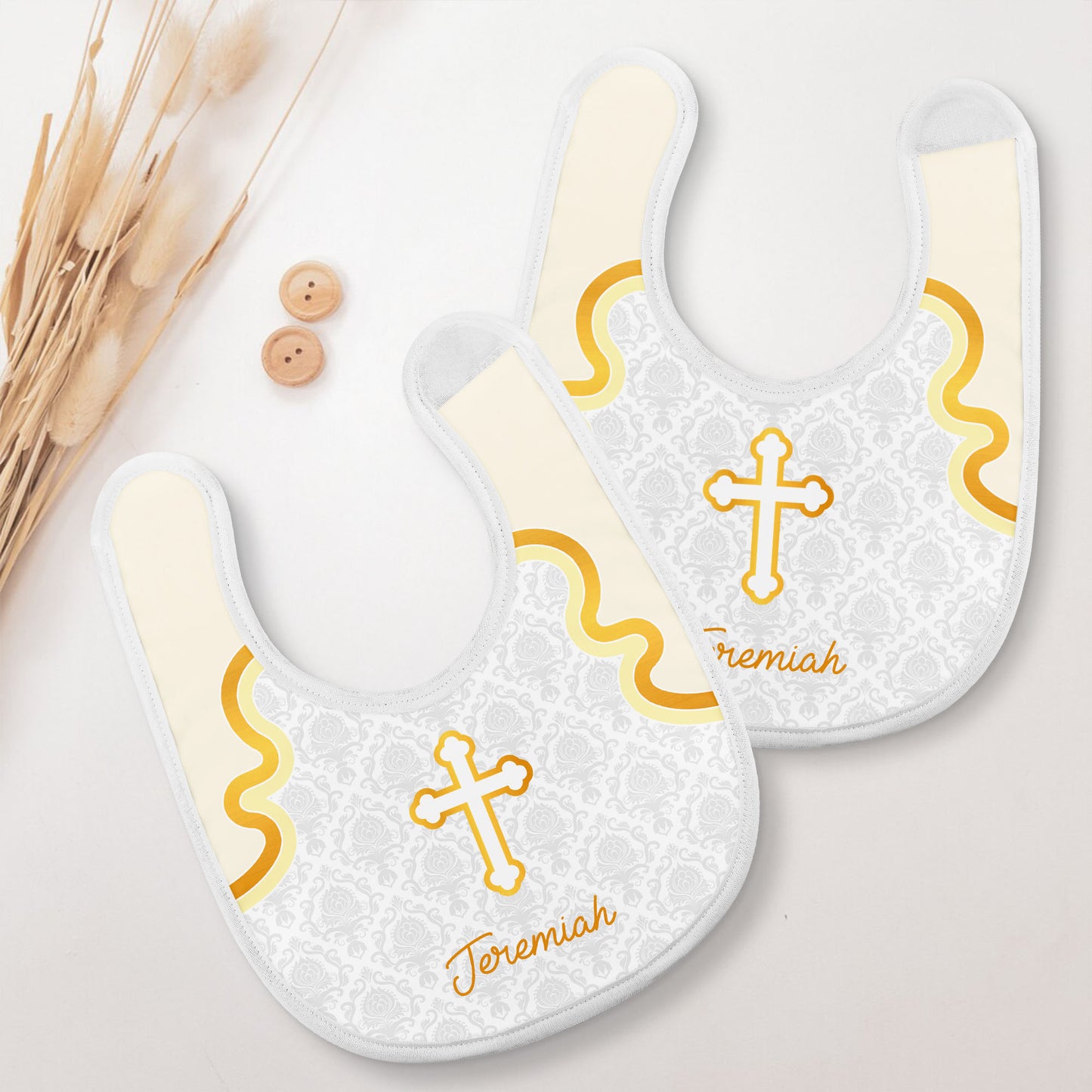 Cross and Wave Design Personalized Baby Bib