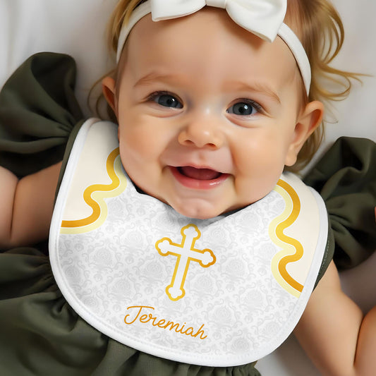 Cross and Wave Design Personalized Baby Bib