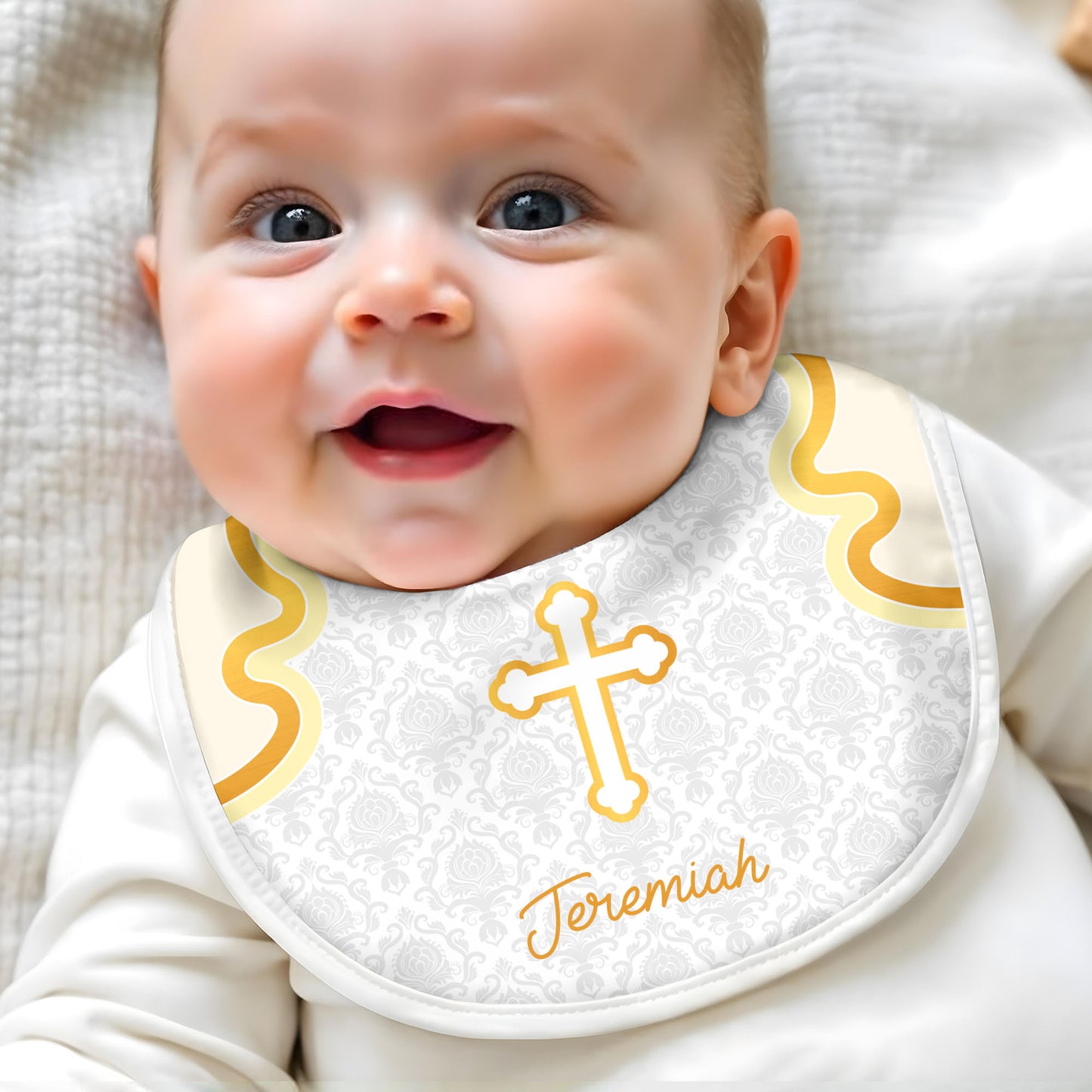 Cross and Wave Design Personalized Baby Bib