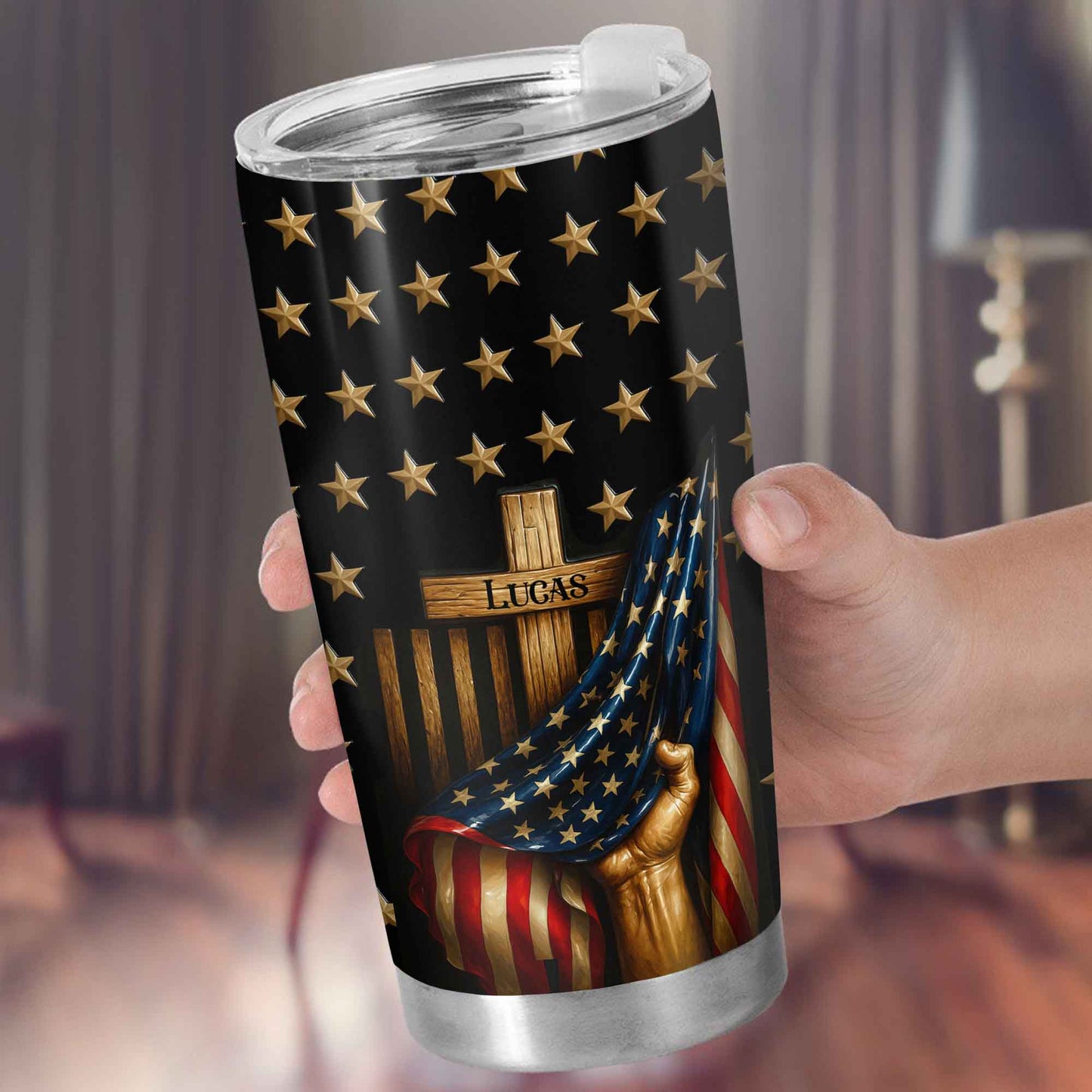 Customizable Patriotic Stars And Stripes Design With Wooden Chair
