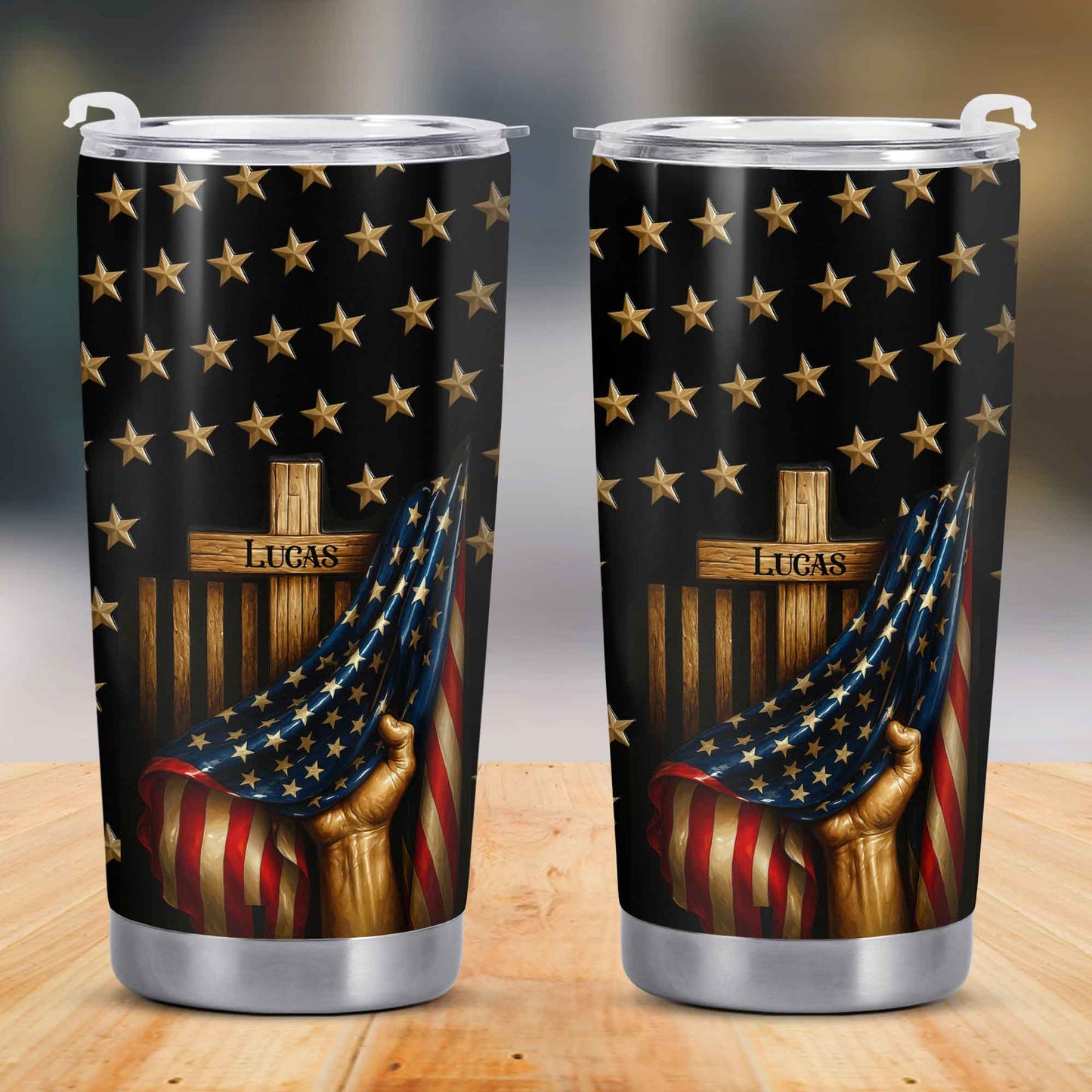 Customizable Patriotic Stars And Stripes Design With Wooden Chair