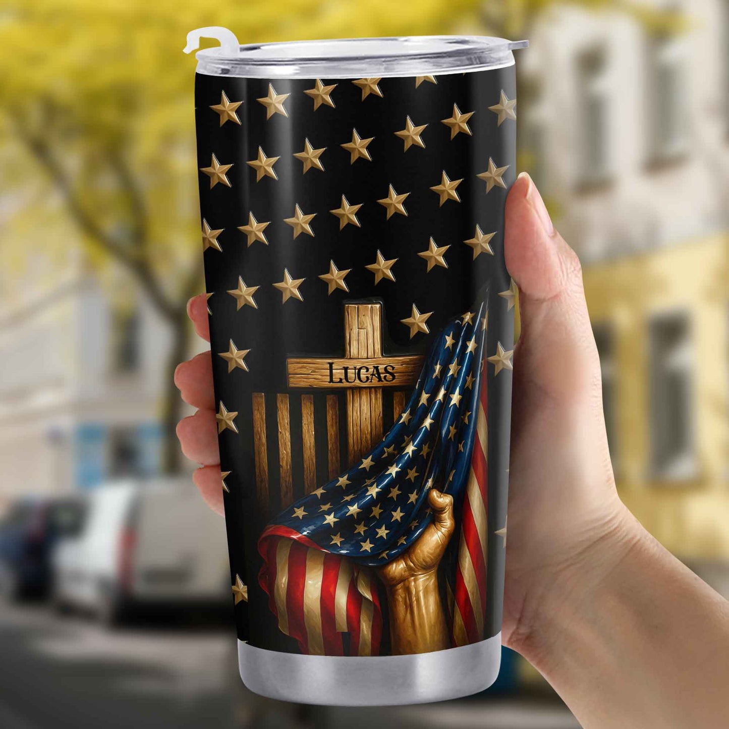 Customizable Patriotic Stars And Stripes Design With Wooden Chair