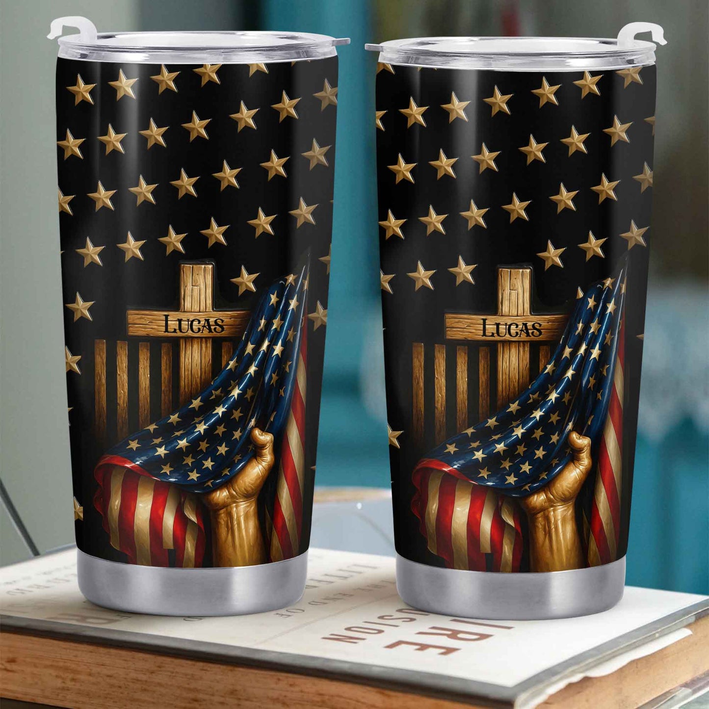 Customizable Patriotic Stars And Stripes Design With Wooden Chair