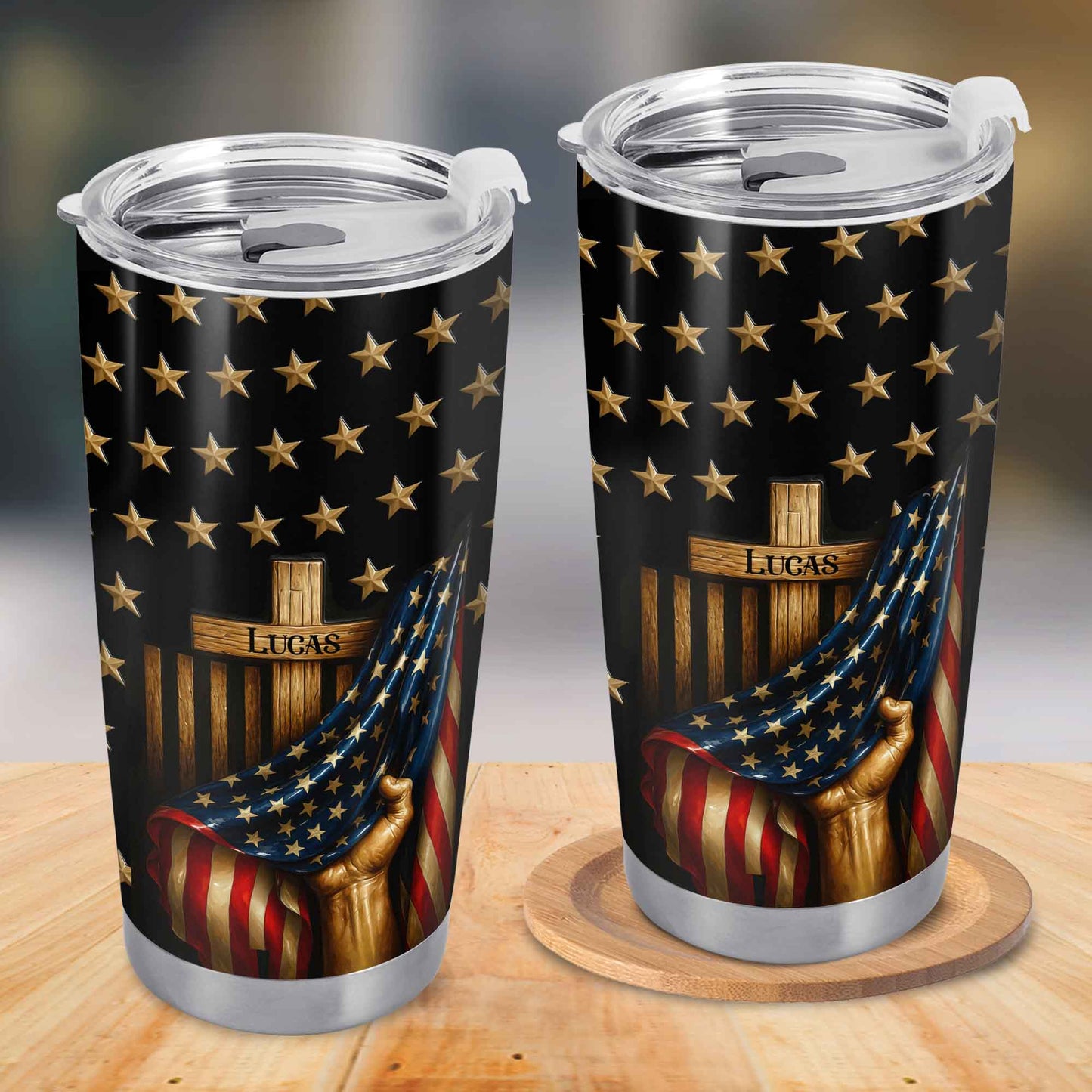 Customizable Patriotic Stars And Stripes Design With Wooden Chair